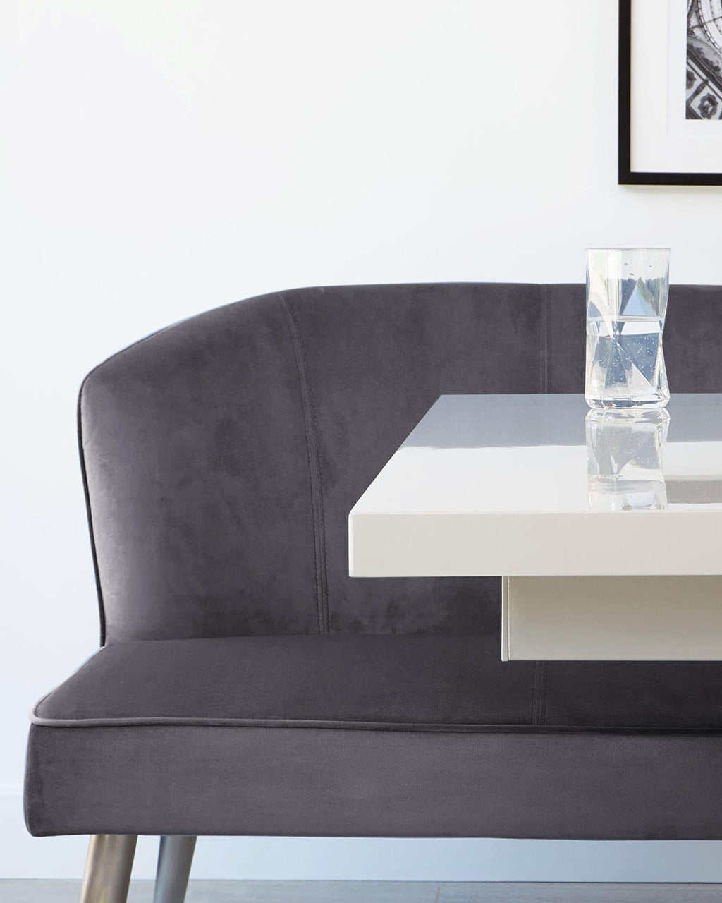 Mellow Dark Grey Velvet 3 Seater Bench With Backrest