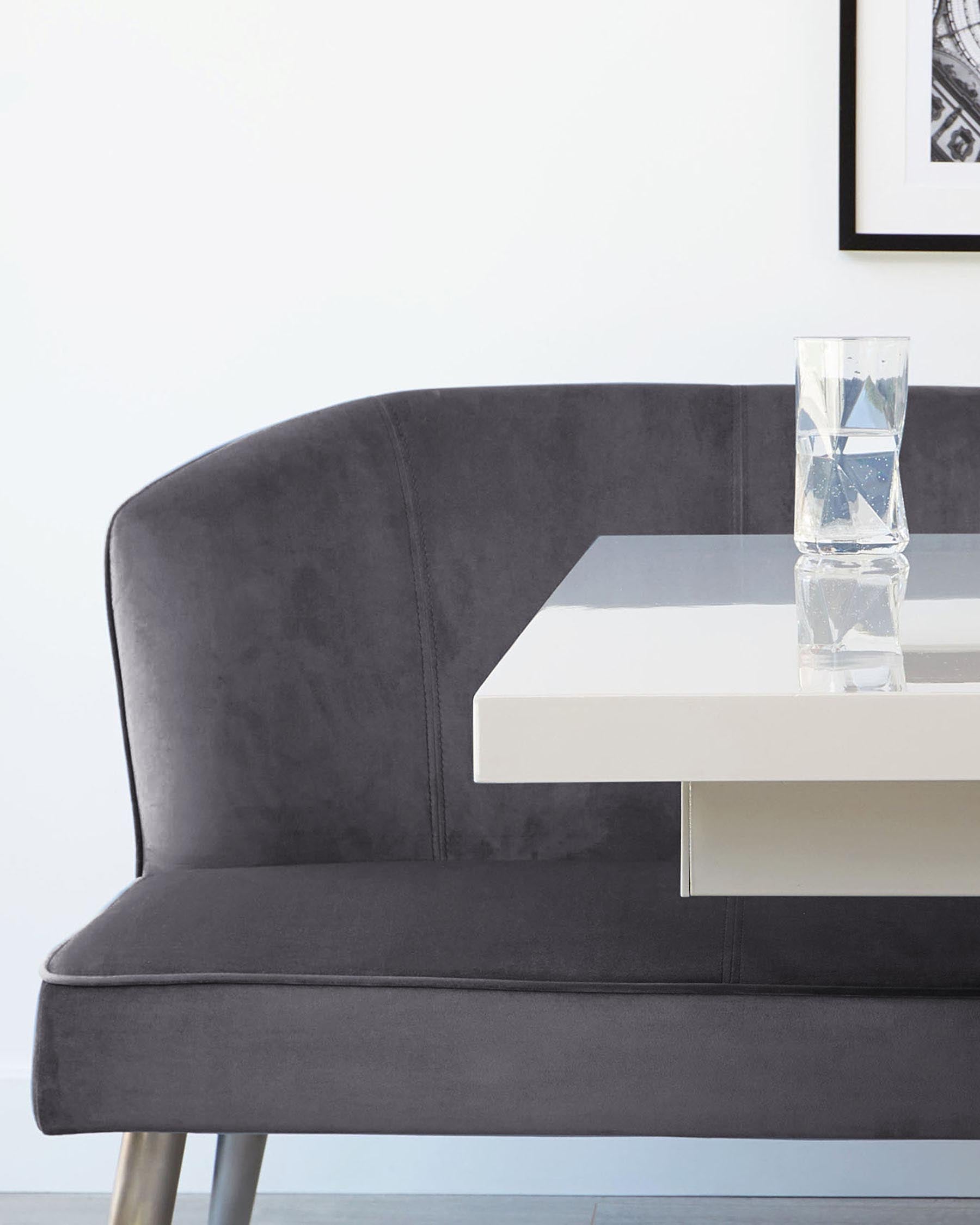 Mellow Dark Grey Velvet 3 Seater Bench With Backrest