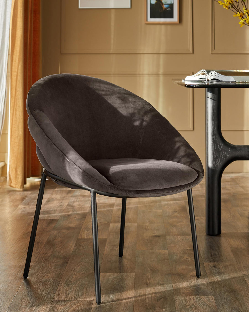 Phoebe dark mocha velvet dining chair
