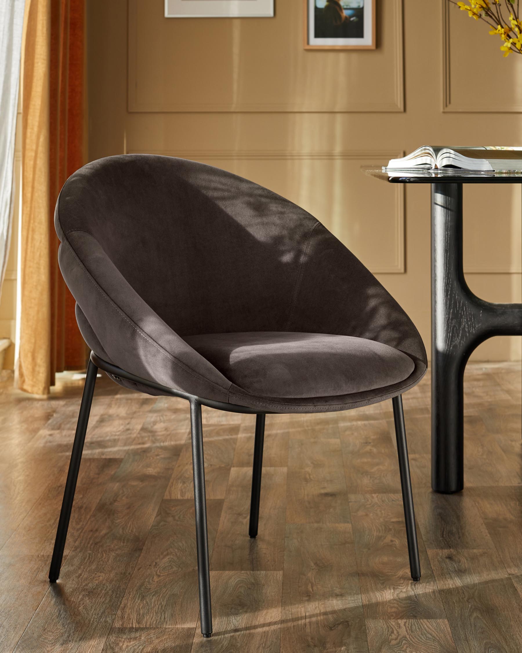 Phoebe dark mocha velvet dining chair