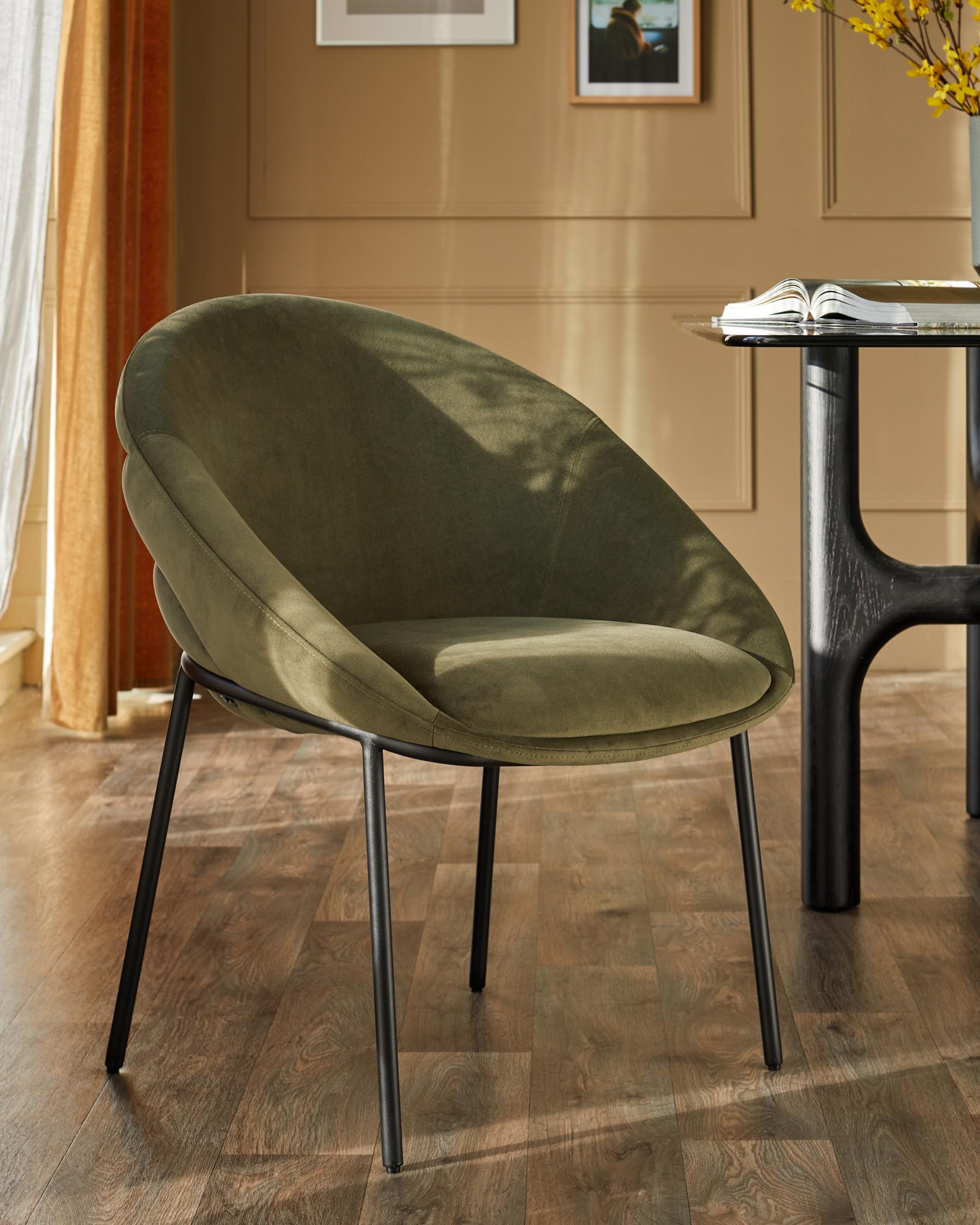 Phoebe olive green velvet dining chair