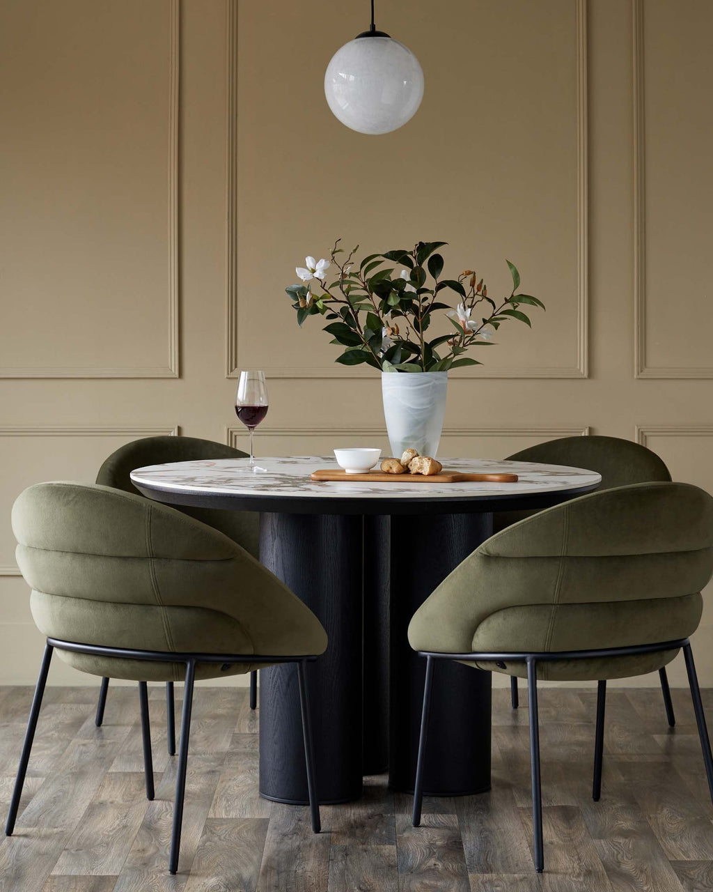 Phoebe olive green velvet dining chair