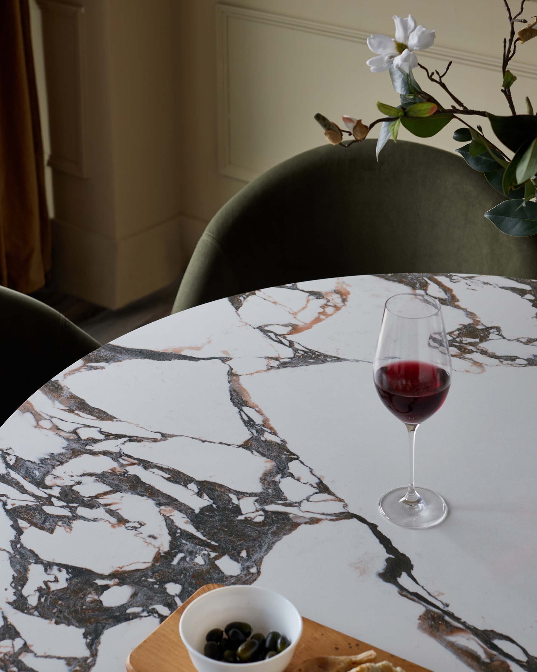 Phoebe olive green velvet dining chair