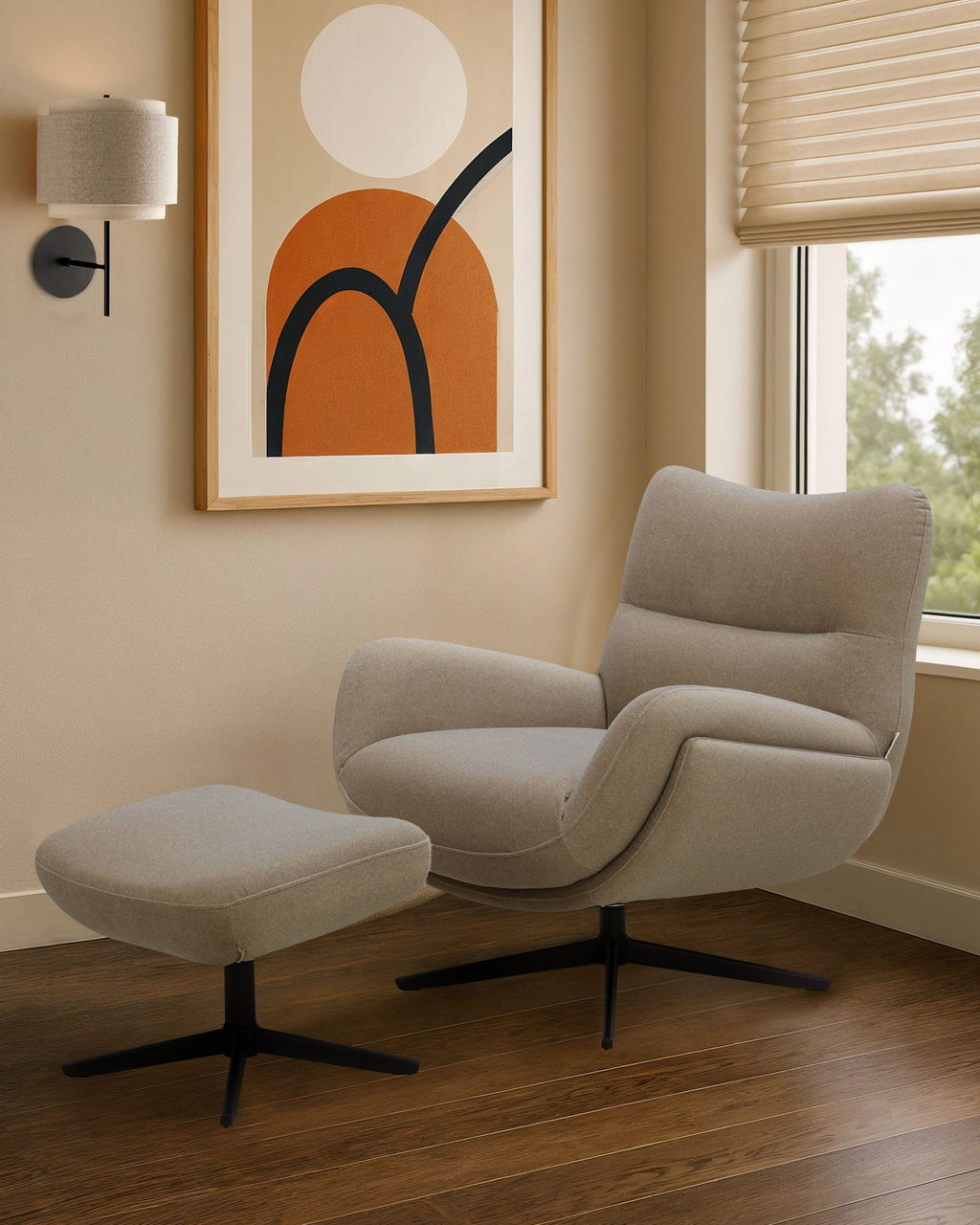 Piper mocha fabric occasional chair with footstool