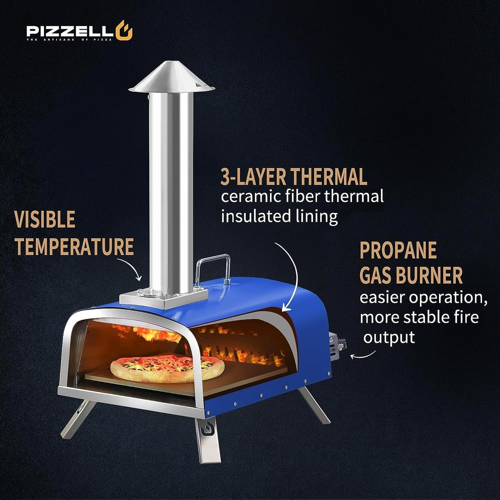 Multi-Fuel Outdoor Pizza Oven Stonebaked Pizza Maker with Gas Burner & Wood Box - 12 inch