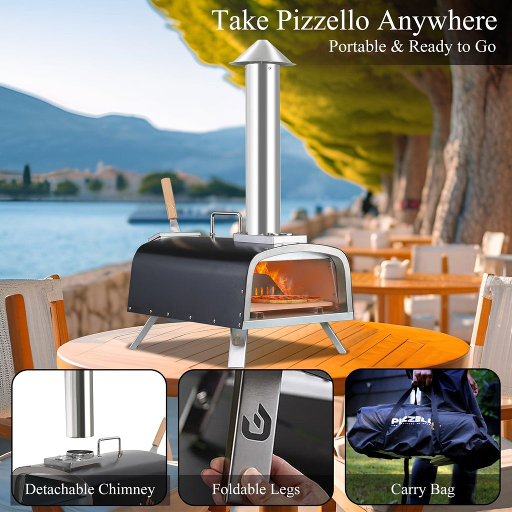 Multi-Fuel Outdoor Pizza Oven Stonebaked Pizza Maker with Gas Burner & Wood Box - 12 inch