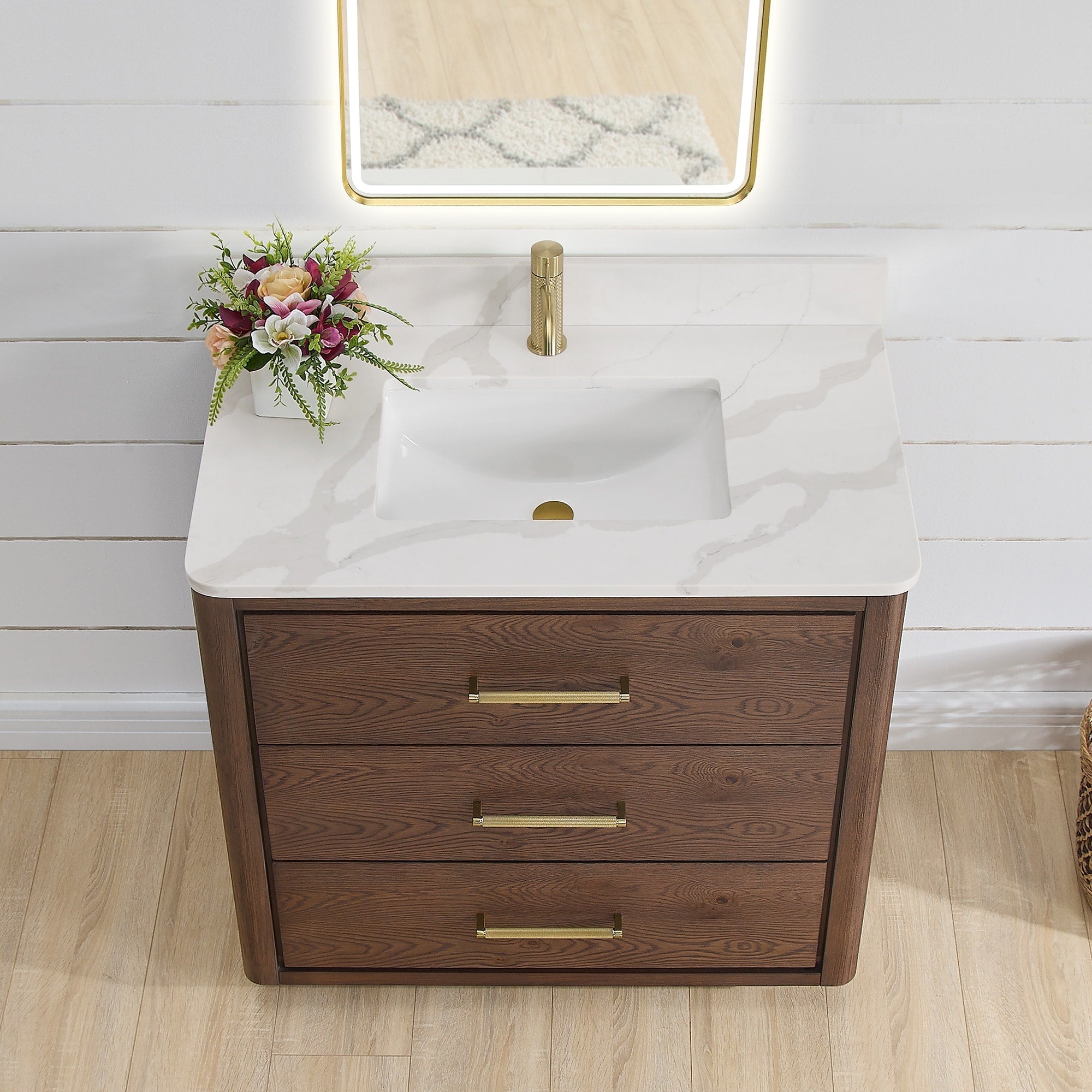 Porto Bath Vanity with White Quartz Stone Top without Mirror