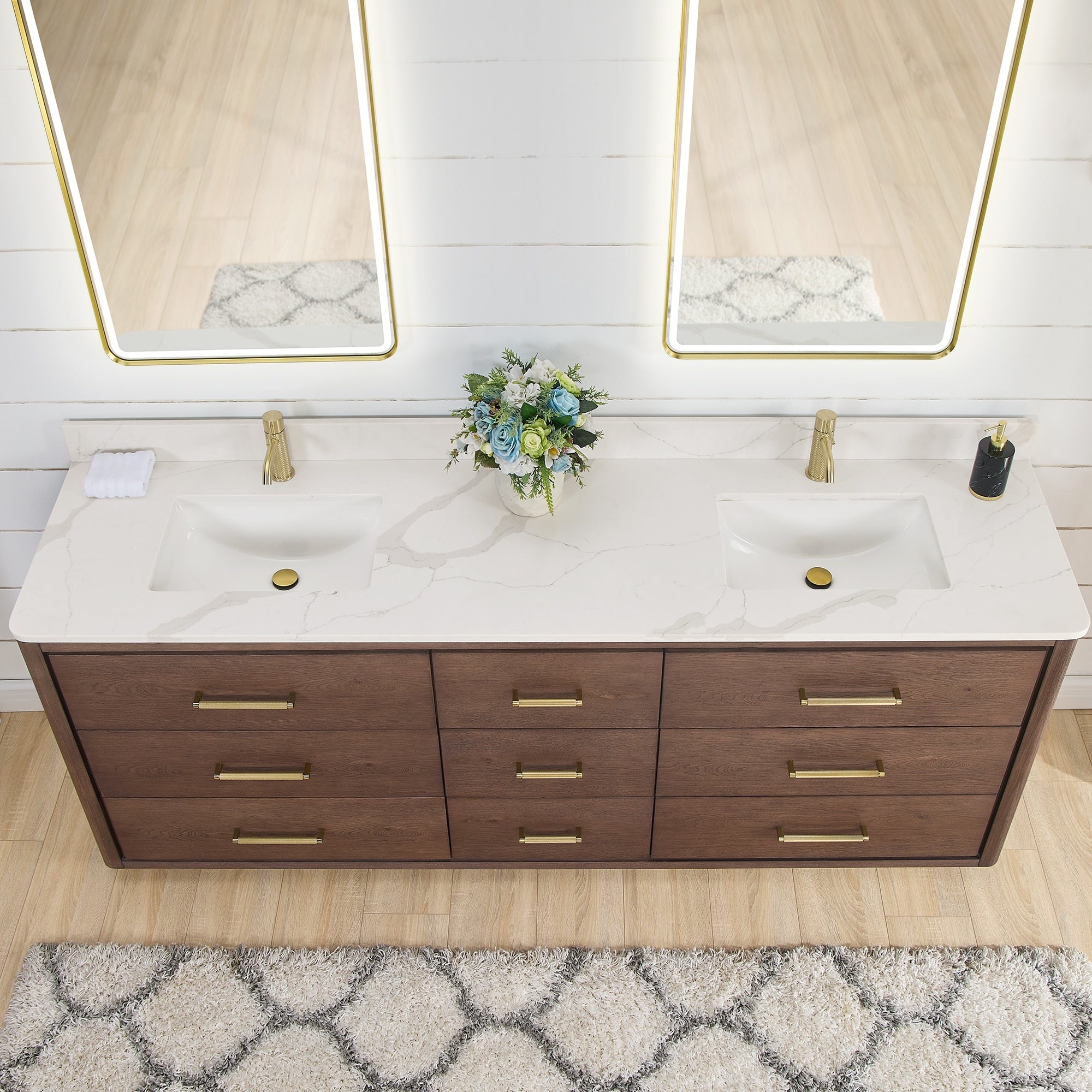 Porto Bath Vanity with White Quartz Stone Top without Mirror