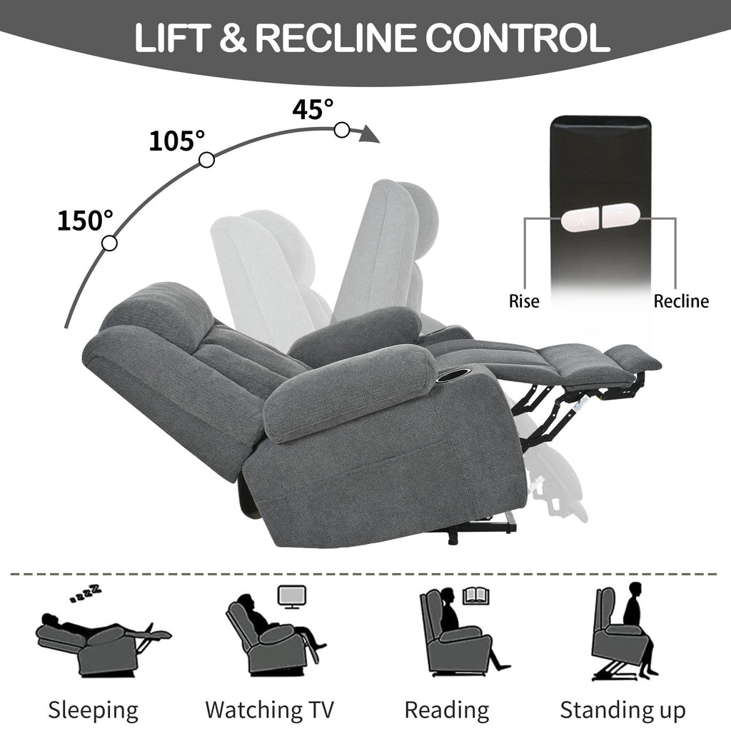 Power Lift Recliner Chair for Elderly, Fabric Lift Chairs w/ Extended Footrest, with 2 Cup Holders,Side Pockets, Remote Control