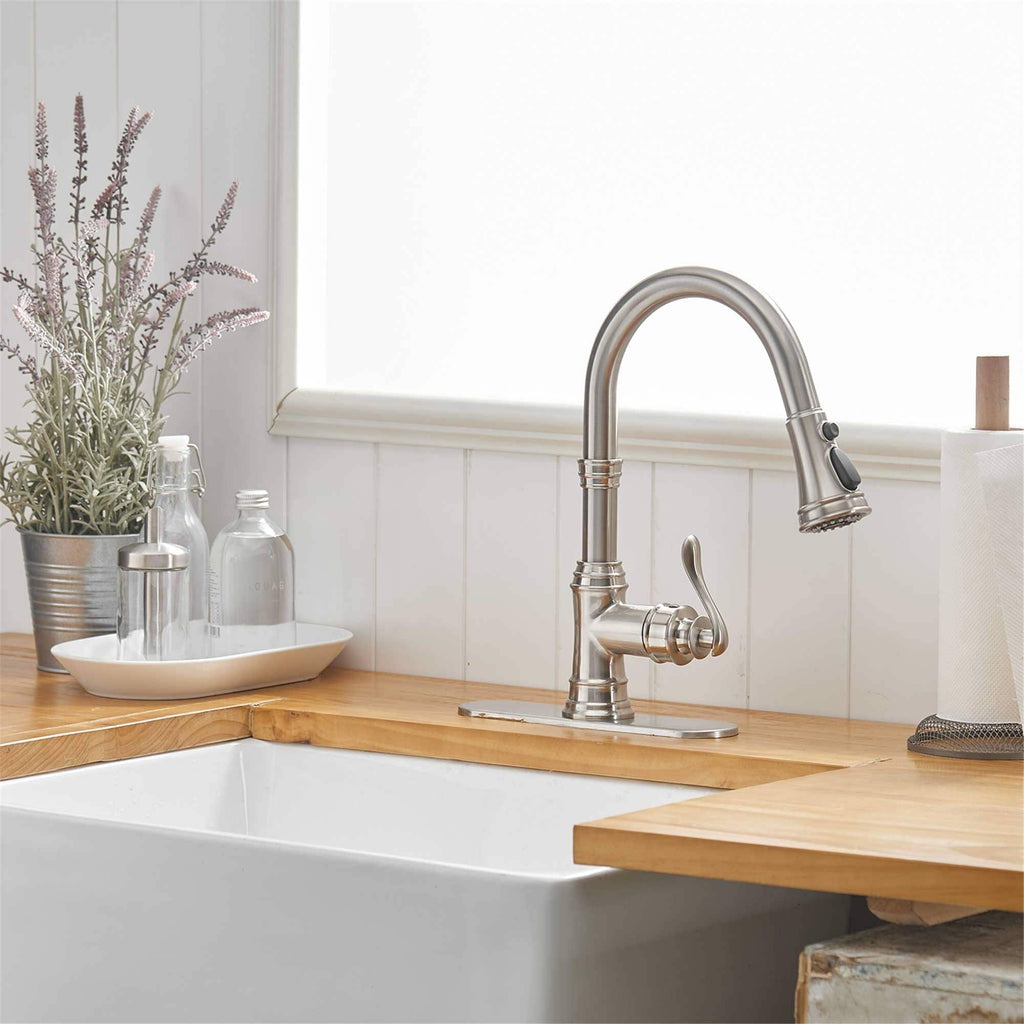 Pull Down Kitchen Faucet Single Handle Modern One Hole Kitchen Sink Faucets With Pull Down Sprayer Basin Tap With Deck Plate