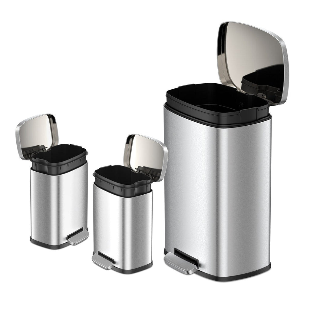 Qualiazero 13.2 GAL plus TWO 1.3 GAL Rectangular Step Can Trash Cans - Family Combo