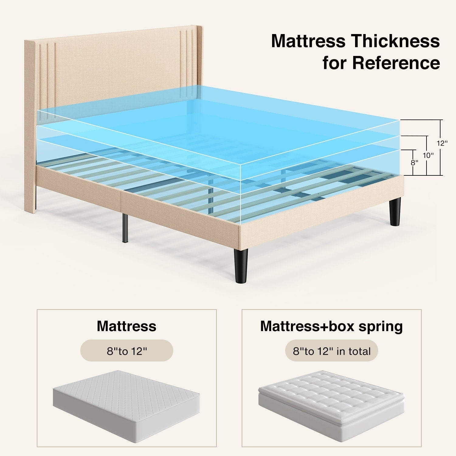 Queen/ Full Vertical Channels Upholstered Bed with Wingback Headboard