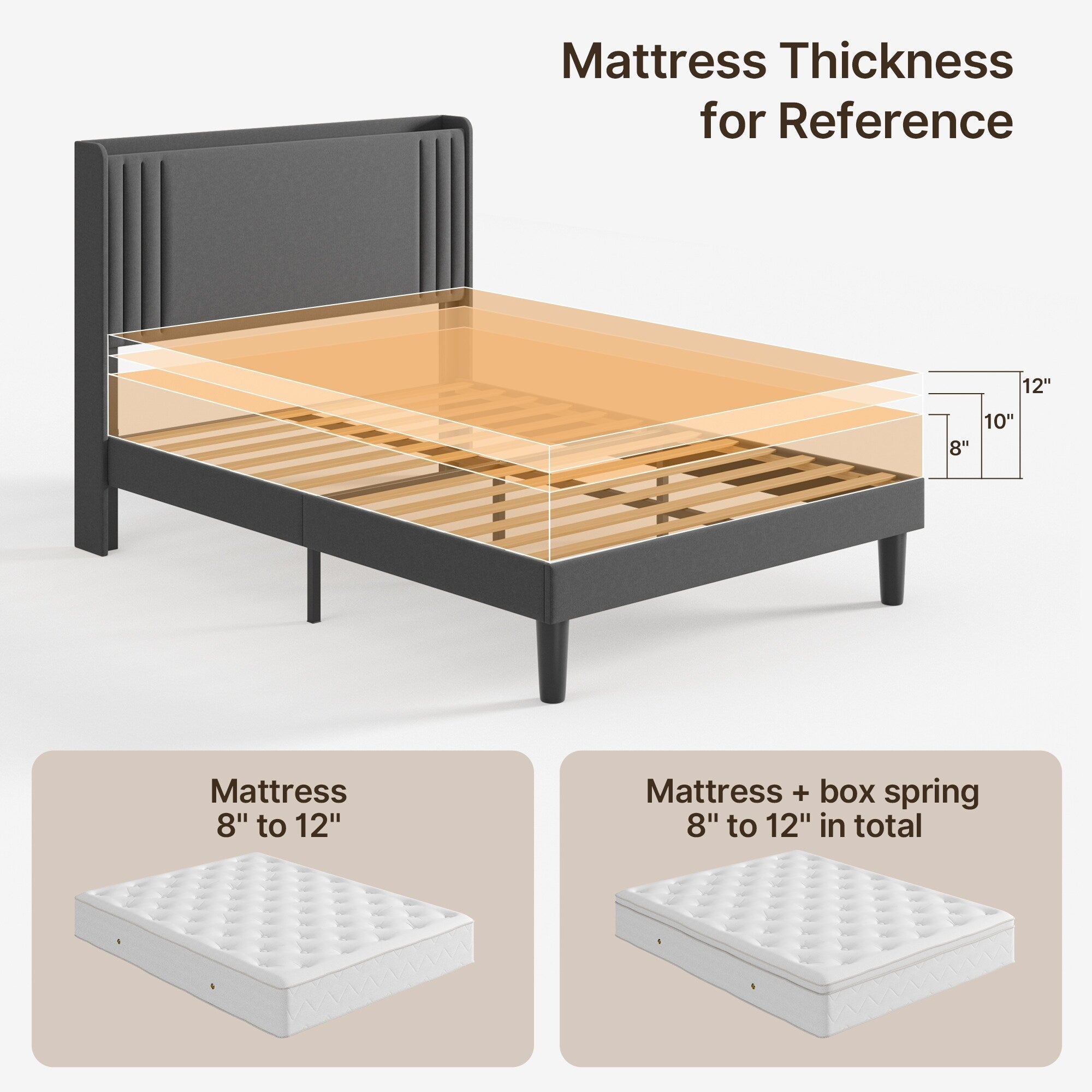 Queen/ Full Vertical Channels Upholstered Bed with Wingback Headboard