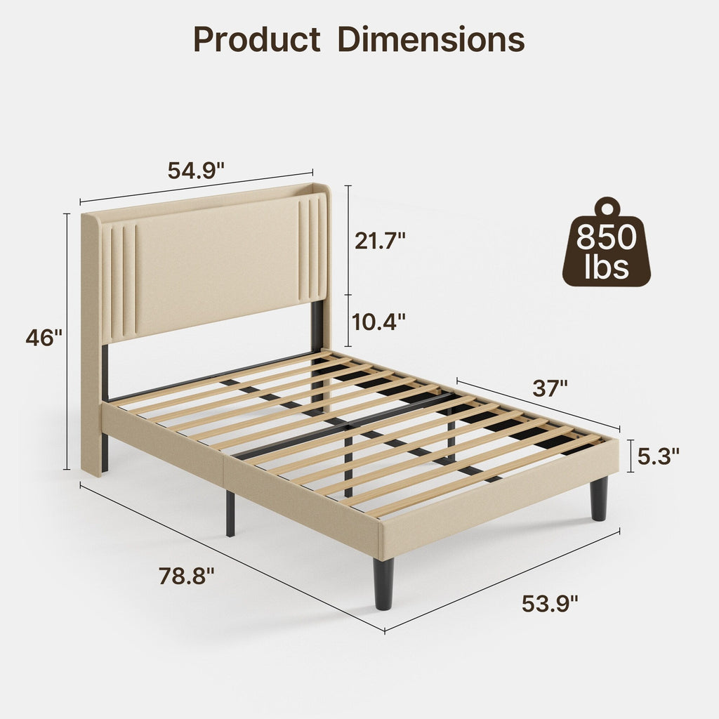 Queen/ Full Vertical Channels Upholstered Bed with Wingback Headboard