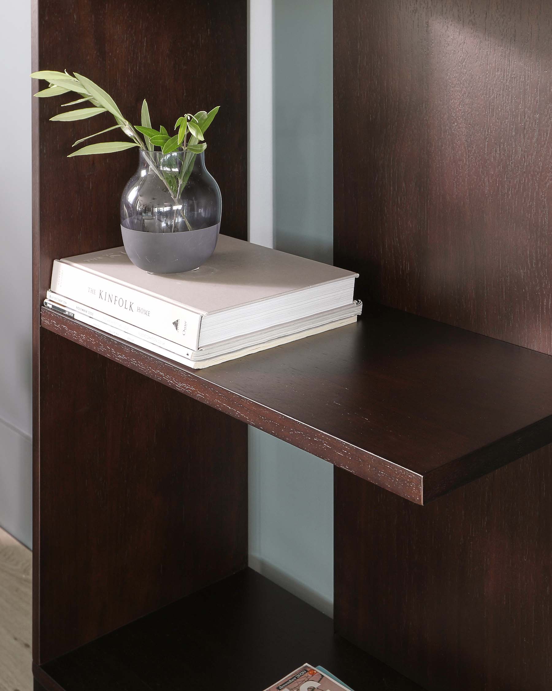 Reed Dark Walnut Tall Storage Shelving Unit With Black Legs