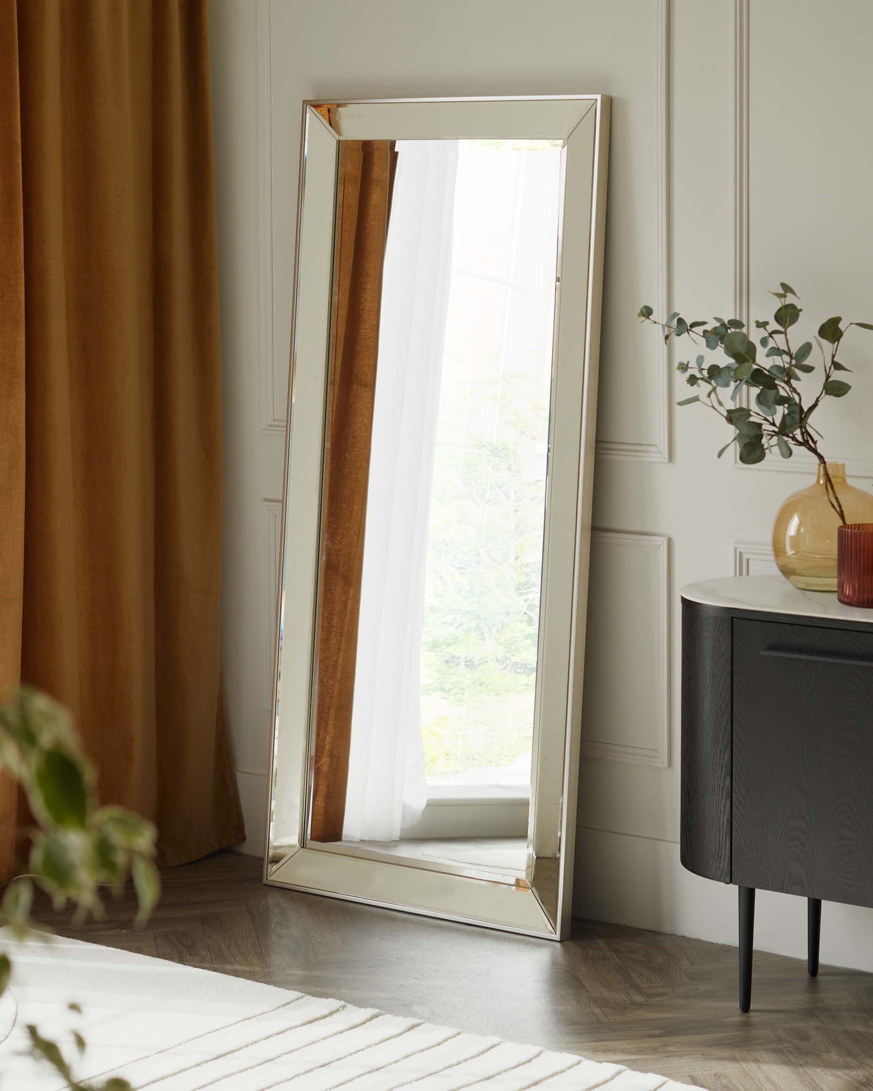 Regency Large Full Length Leaner Mirror Antique Silver