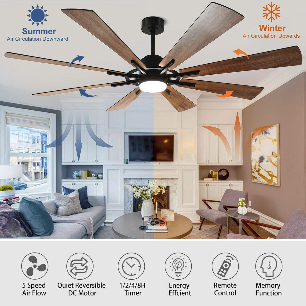 Remote Ceiling fan with Lights Large 8 Wooden Blades