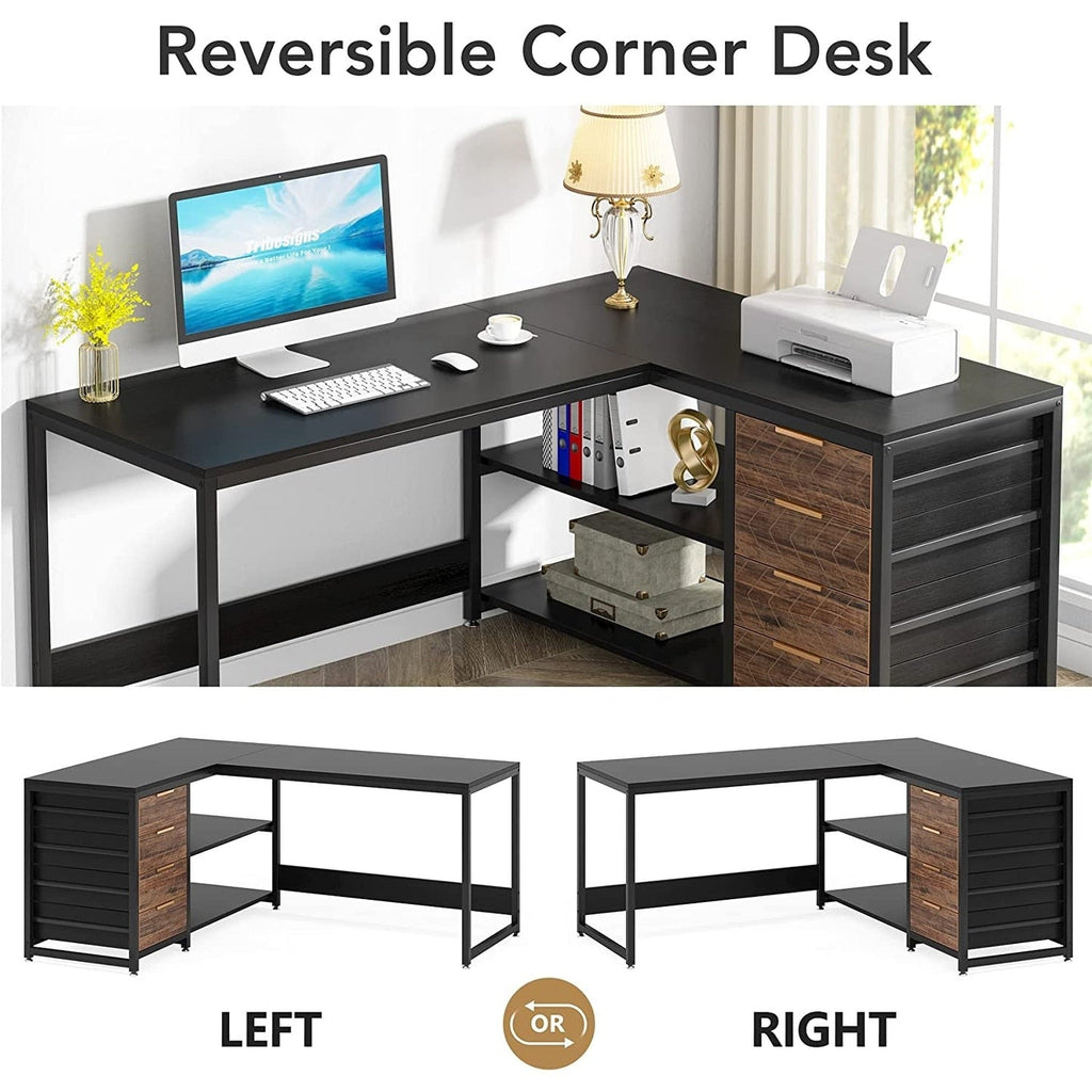 Reversible L-Shaped Office Desk Computer Desk Sturdy Writing Table Workstation