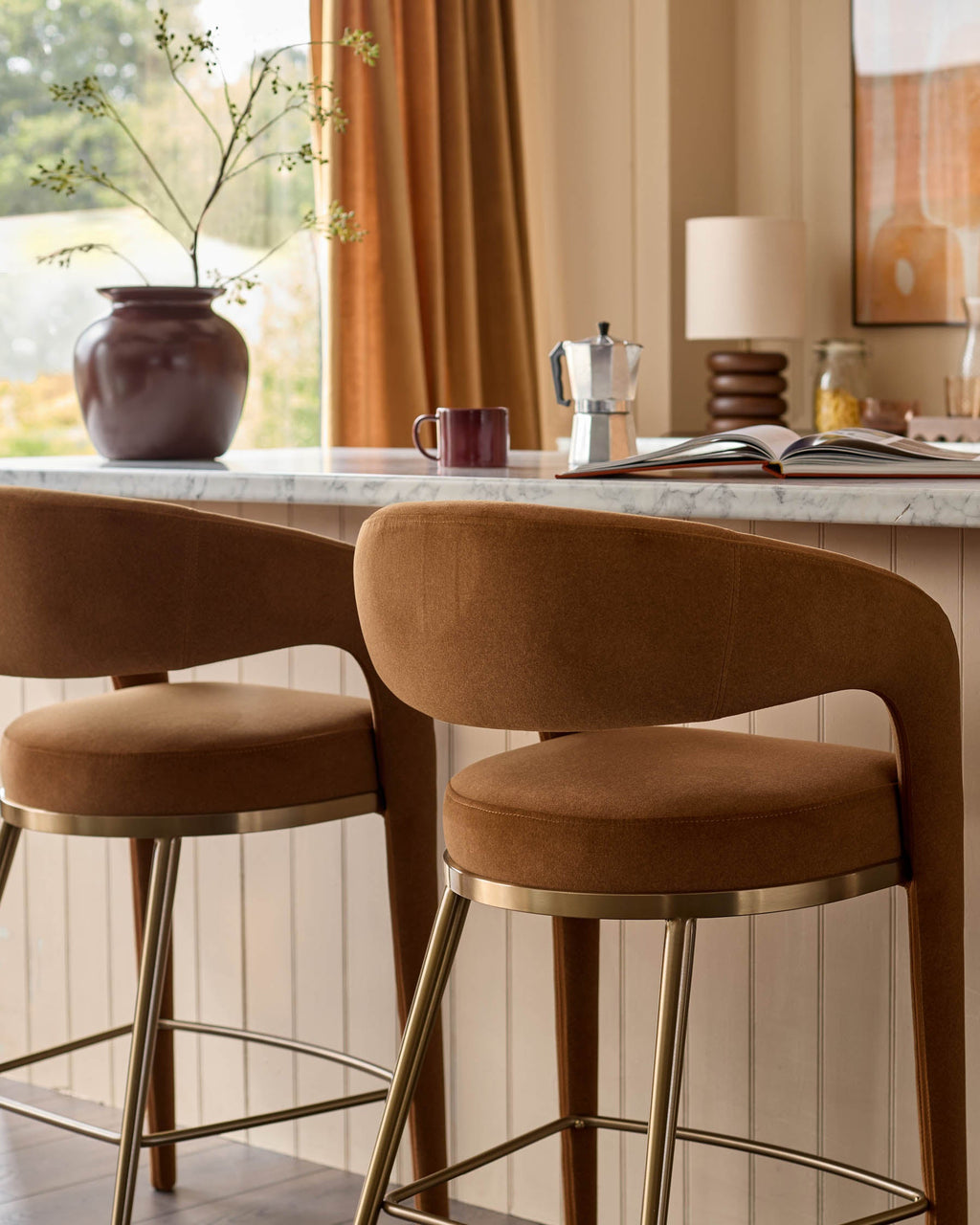 Rhett caramel fabric bar stool