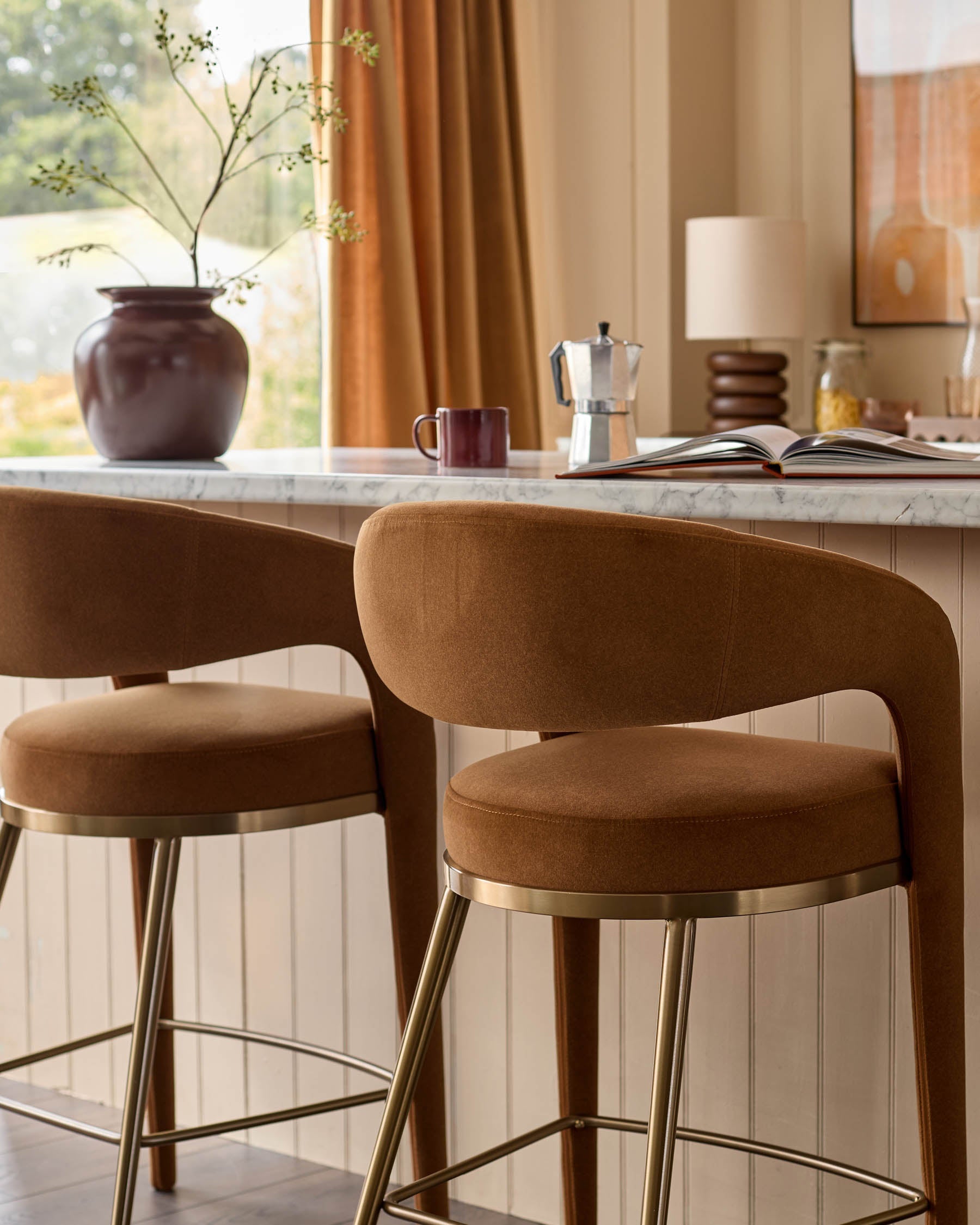 Rhett caramel fabric bar stool