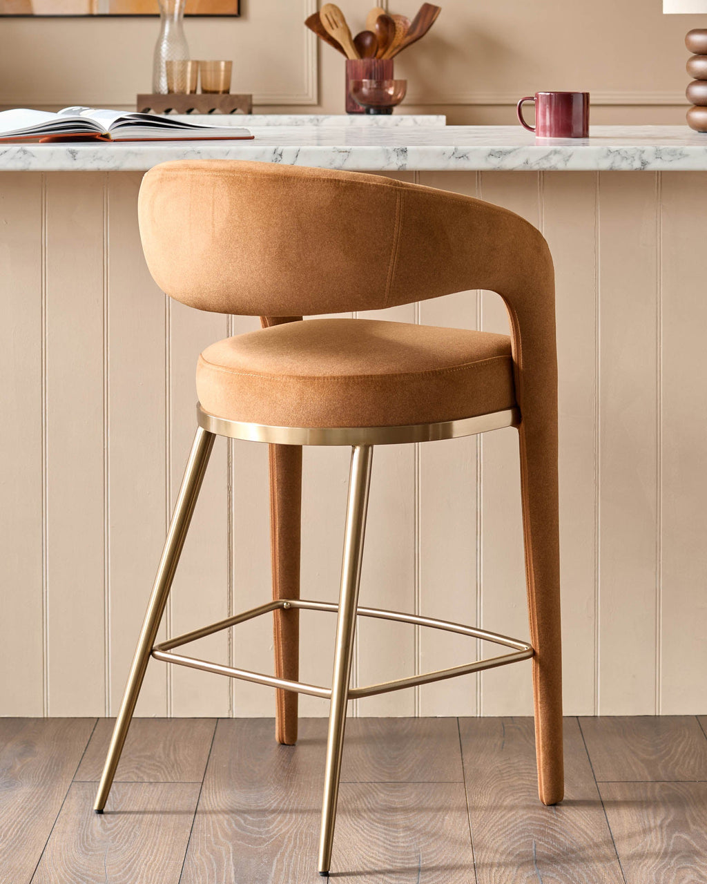 Rhett caramel fabric bar stool