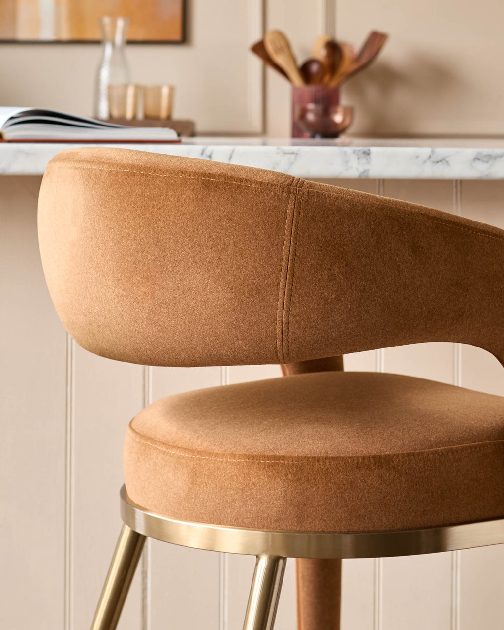 Rhett caramel fabric bar stool