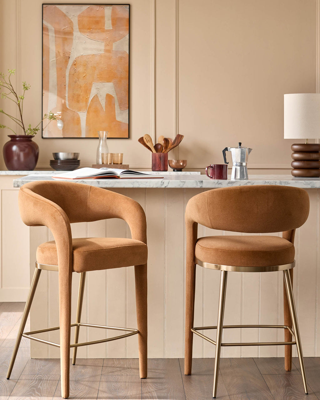 Rhett caramel fabric bar stool