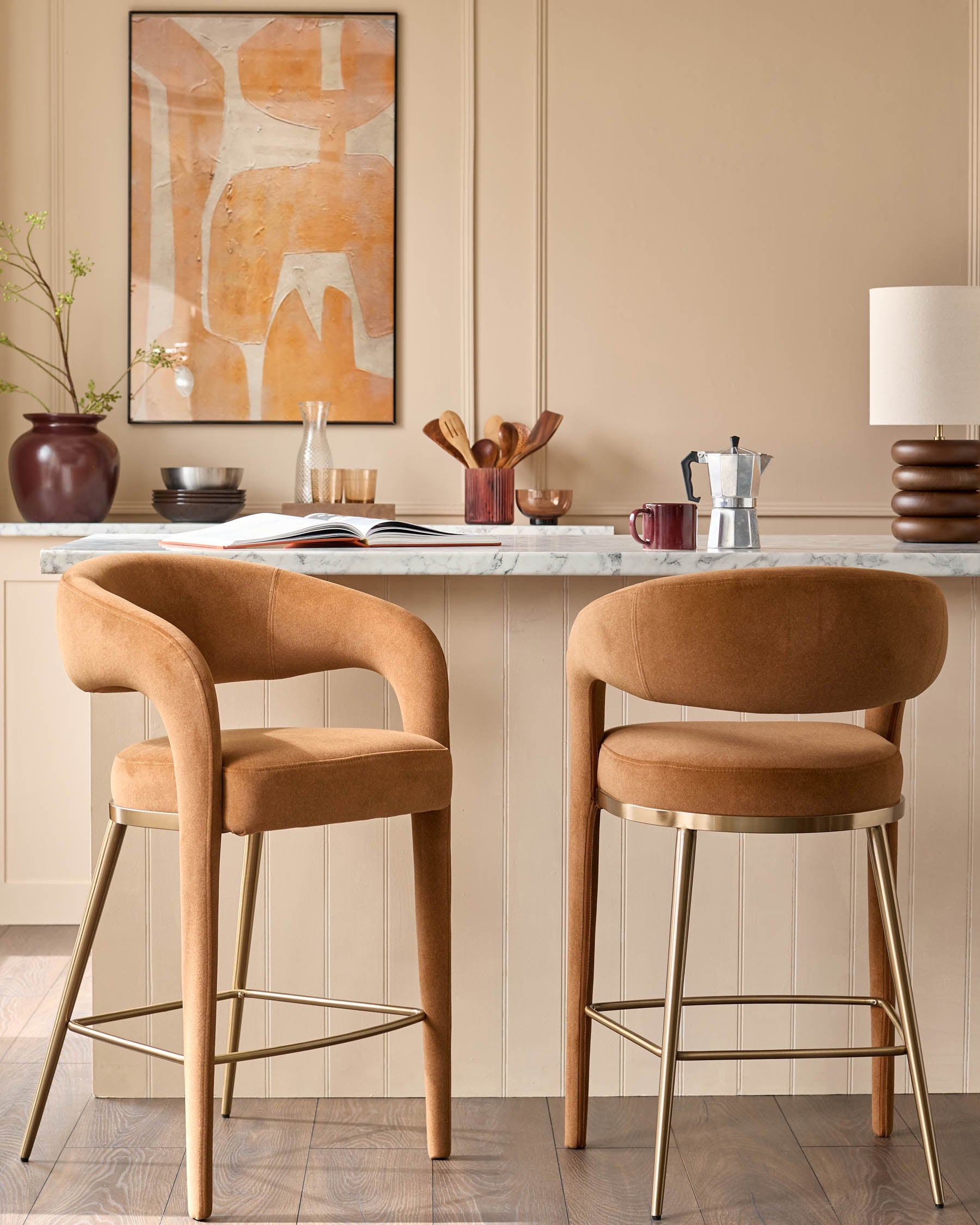 Rhett caramel fabric bar stool