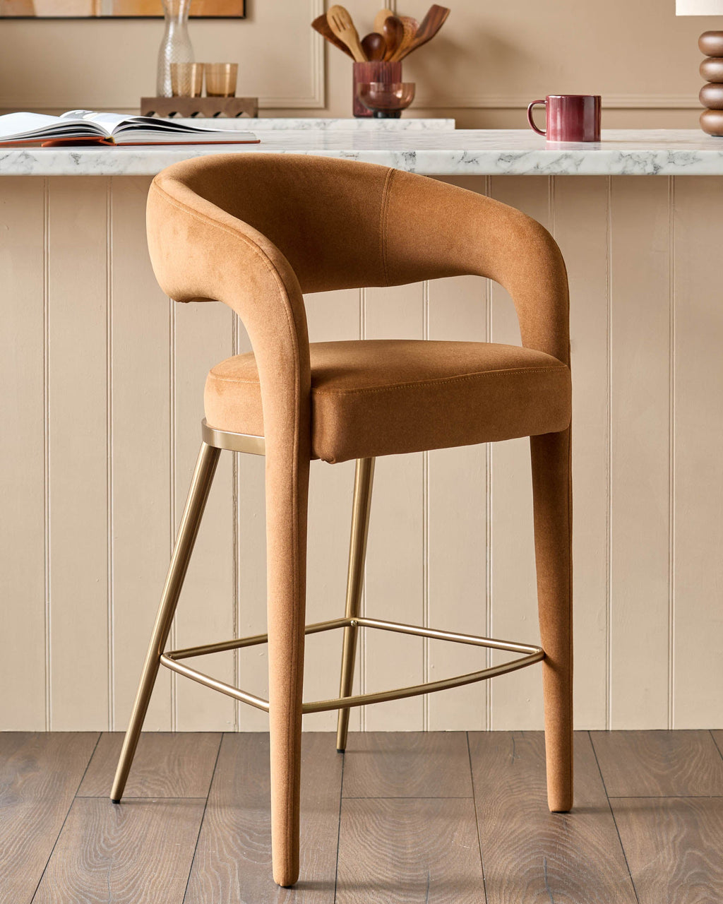 Rhett caramel fabric bar stool