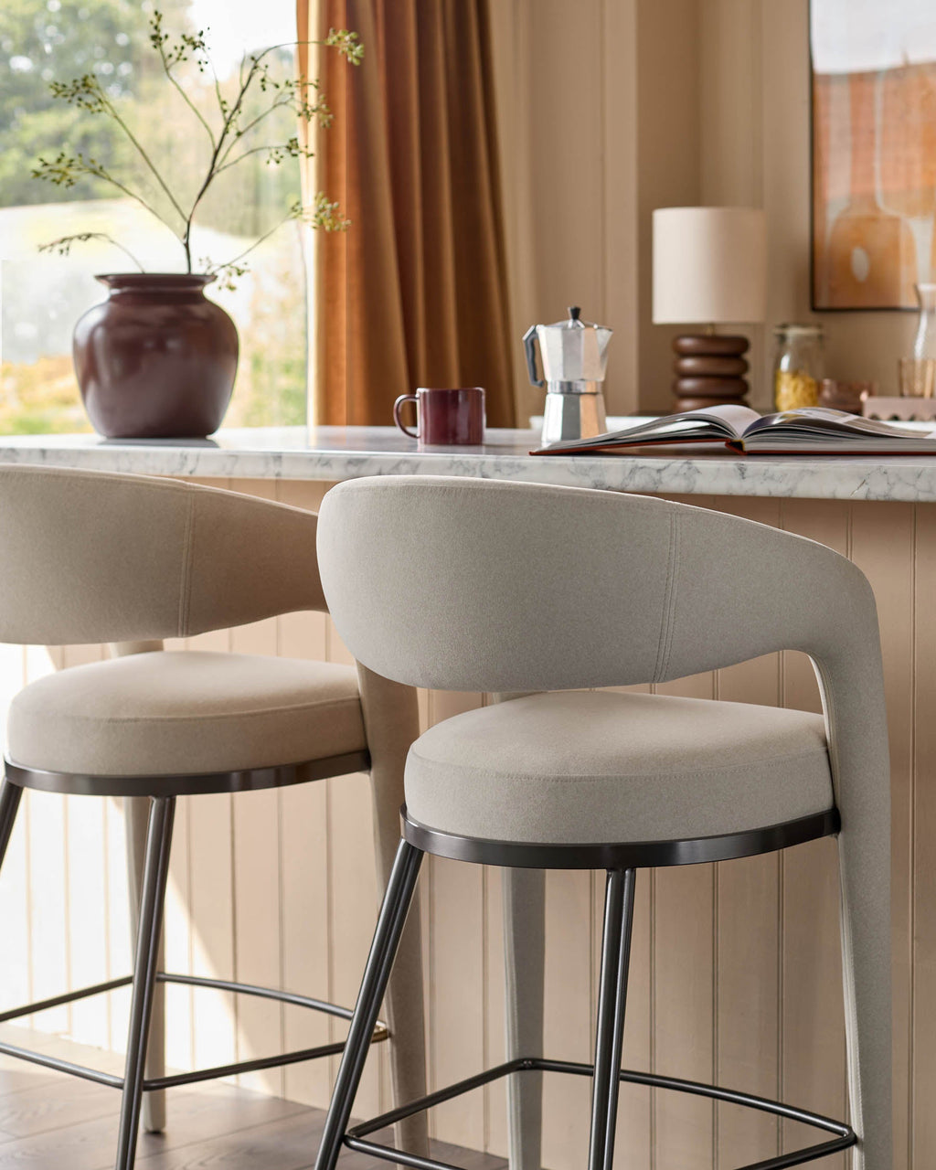 Rhett cream fabric bar stool