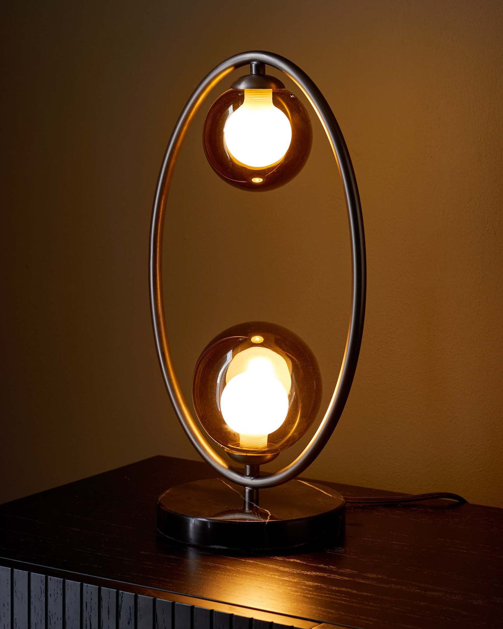 Riley mocha glass 2 light table lamp