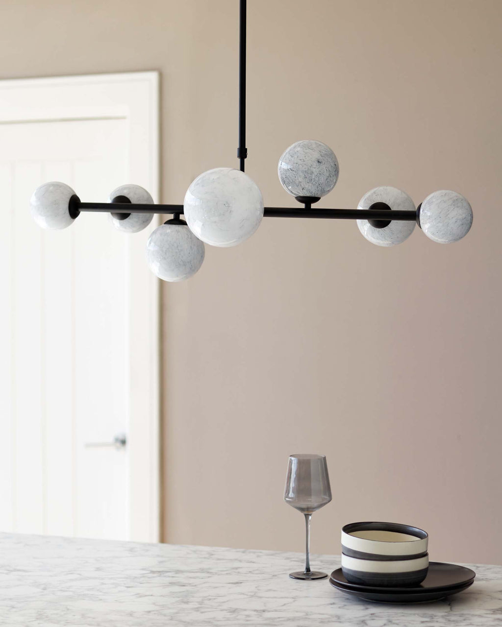 Riley Marble Look Glass 7 Light Horizontal Pendant
