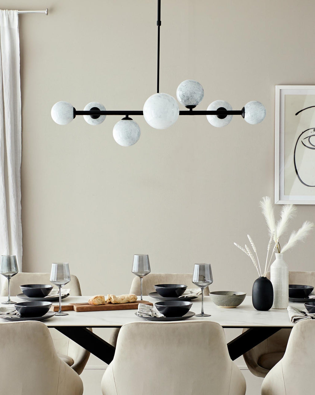 Riley Marble Look Glass 7 Light Horizontal Pendant