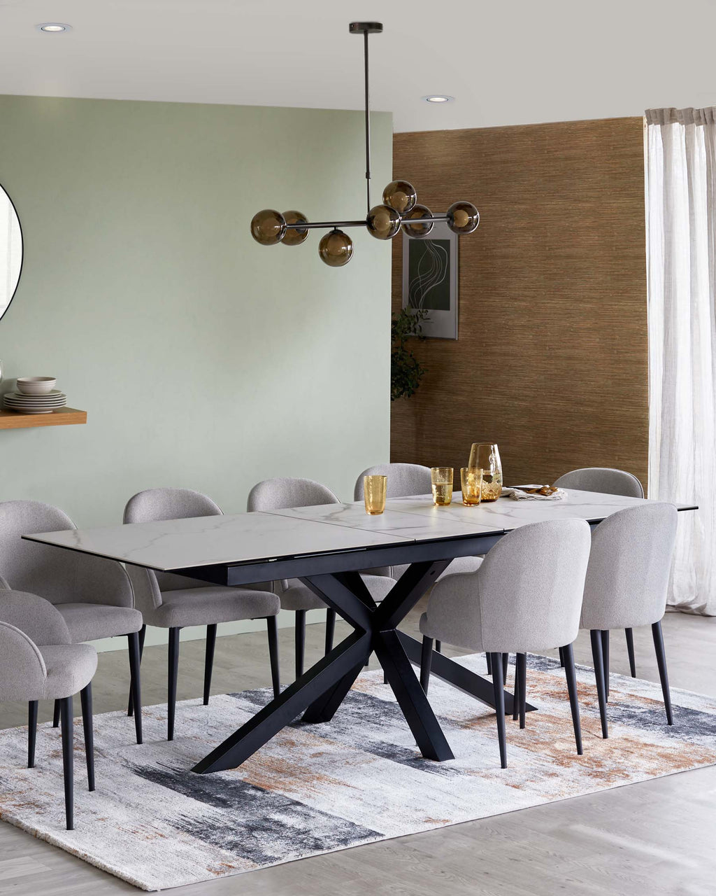 Riley white ceramic 8-10 seater table and 8 Lani dining chairs set