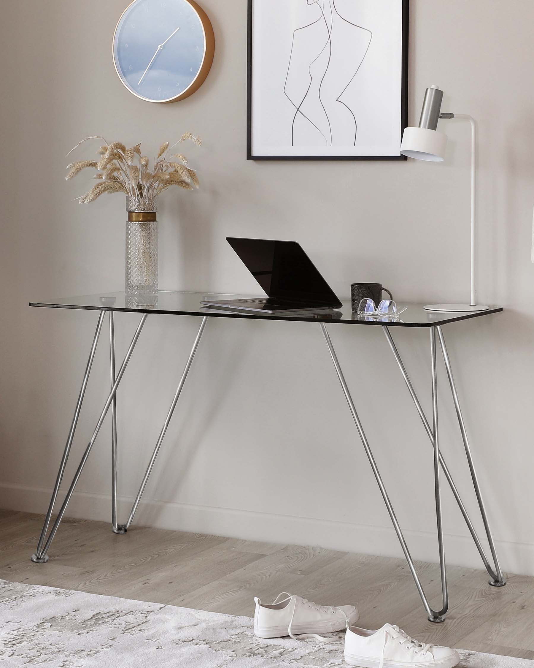 Ripple Glass And Polished Stainless Steel Desk