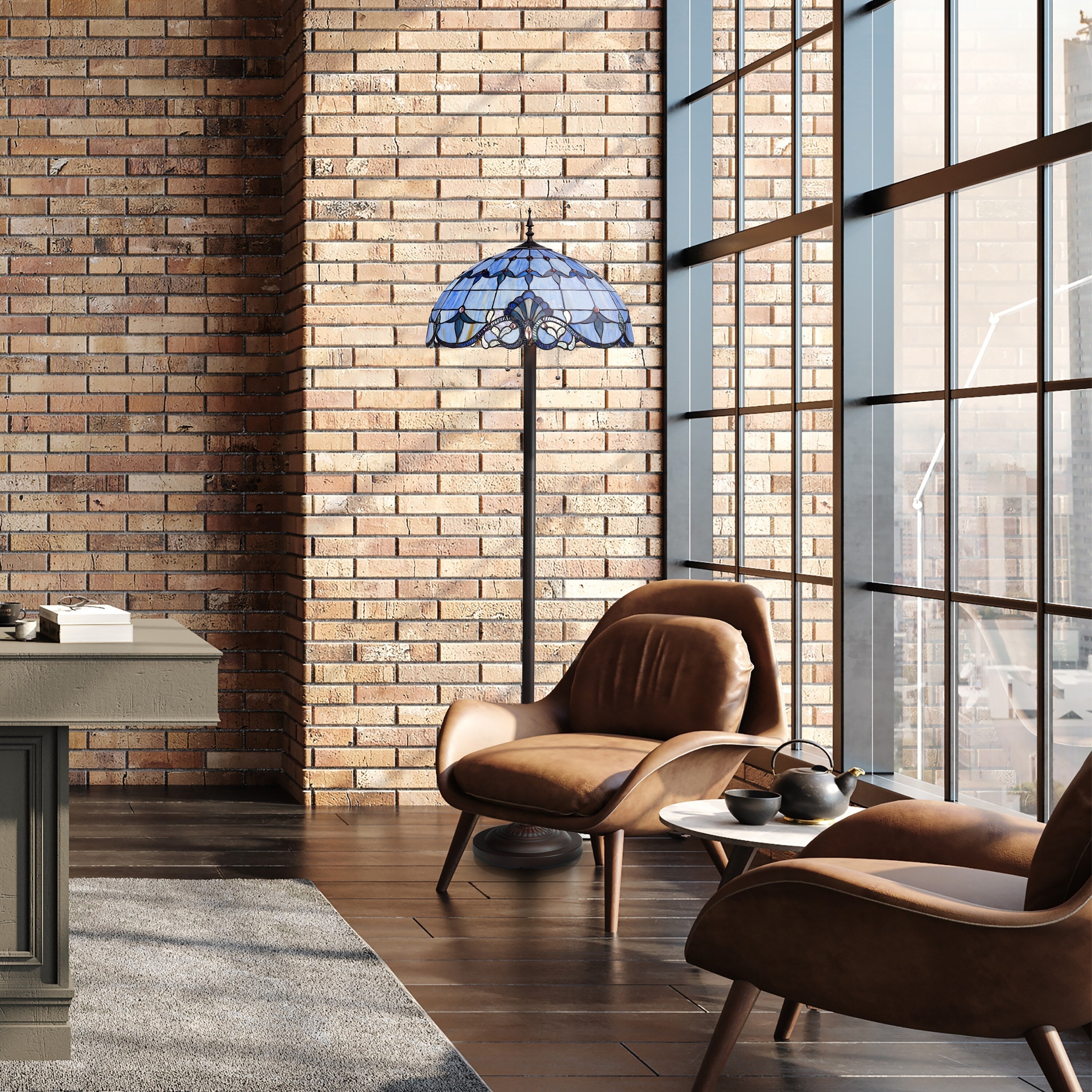 River of Goods Allistar Stained Glass and Resin 3-light 64-inch High Downlight Floor Lamp - 20L x 20W x 64H