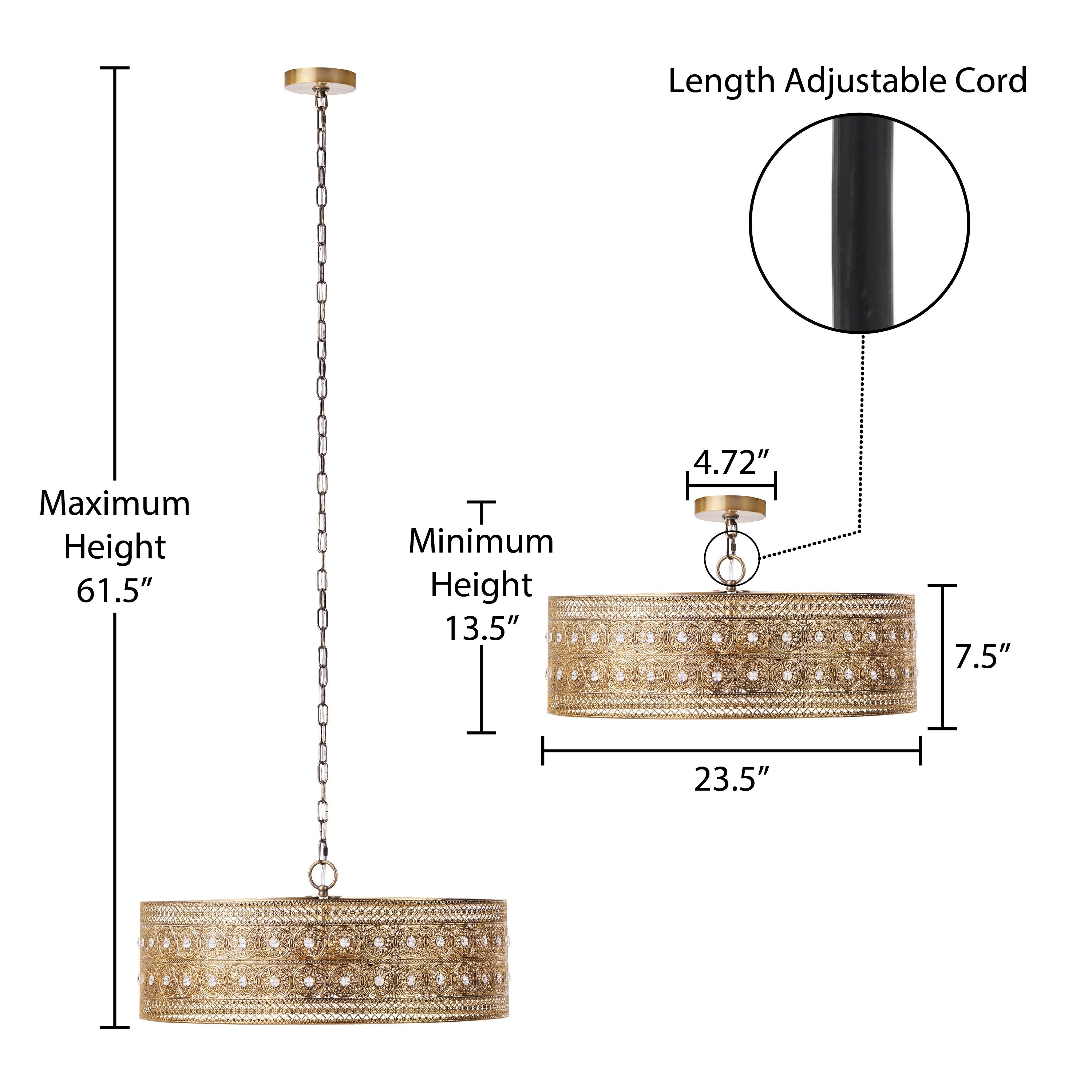 River of Goods Bryar Brass and Crystal 23.5W 3-Light Chandelier - 23.5 x 23.5 x 61.5