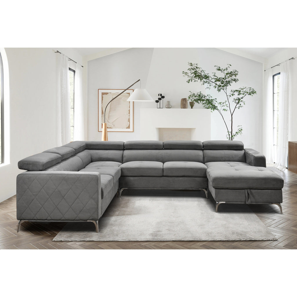 Roomfitters 122 Oversized Sectional Sofa Couch with Chaise Storage, Contemporary U-Shaped 7-Seater Sofa