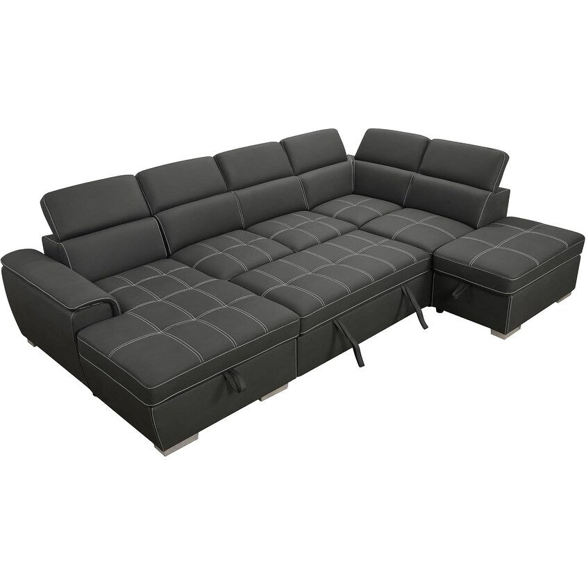 Roomfitters 128 U-Shaped Sectional Couch with Ottomans, Reversible Modular Sofa 7-Seater Couch with Storage Seat, Grey