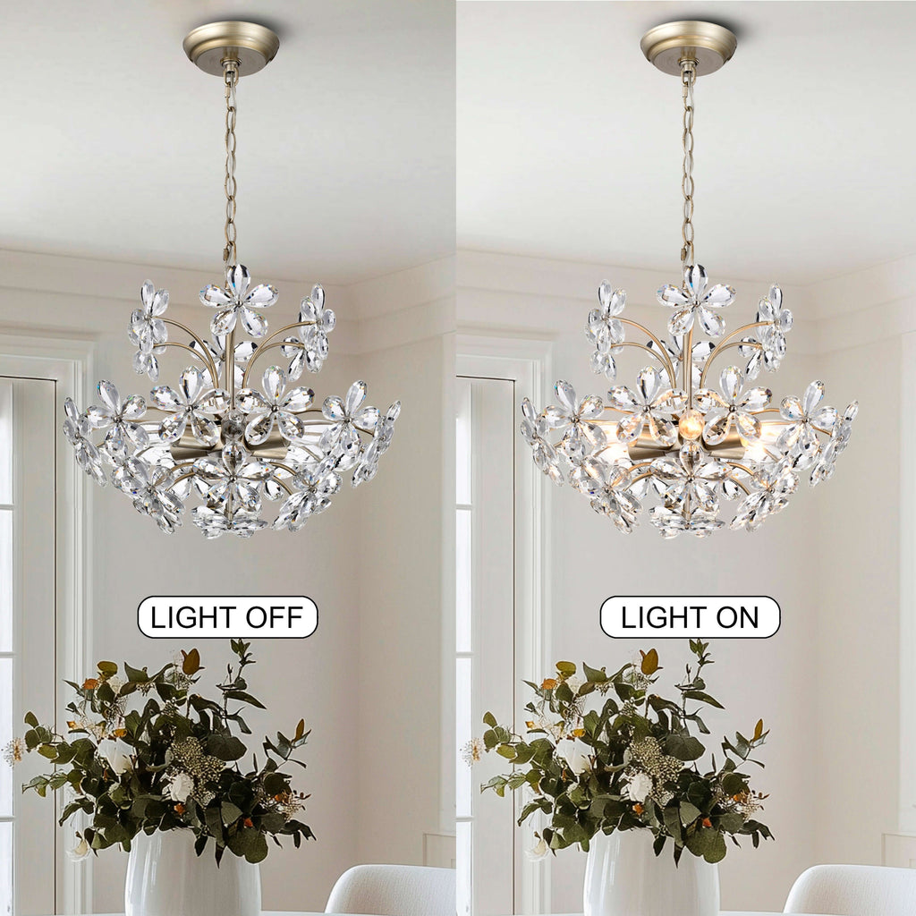 Rosa 6-Light Brushed Silver-ish Champagne Flower Crystal Chandelier