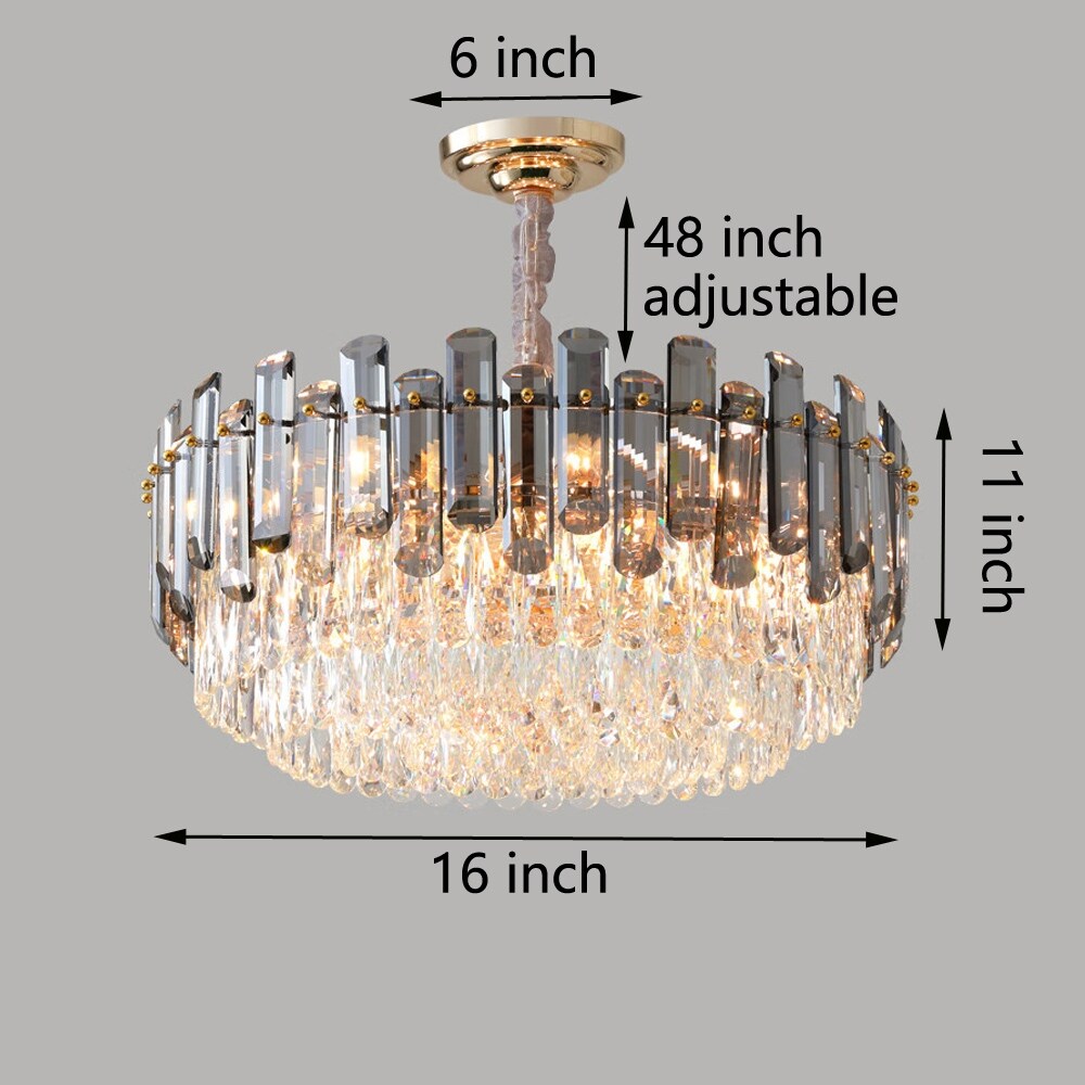 Round Layer Shining Crystal Ceiling Chandelier Lamp with 3 Color Lighting Pendant Light Fixture