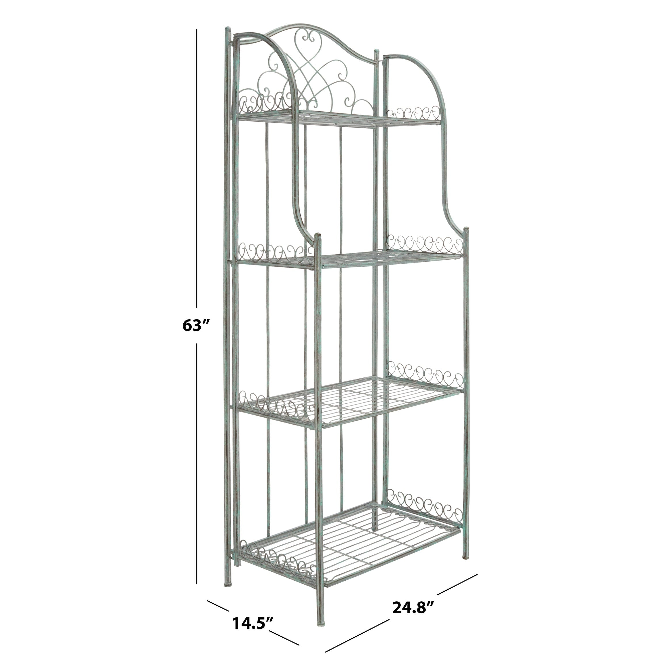 SAFAVIEH Bryn Victorian Wrought Iron 4-Tier Outdoor Bakers Rack - 25 In. W x 15 In. D x 63 In. H - 25W x 15D x 63H