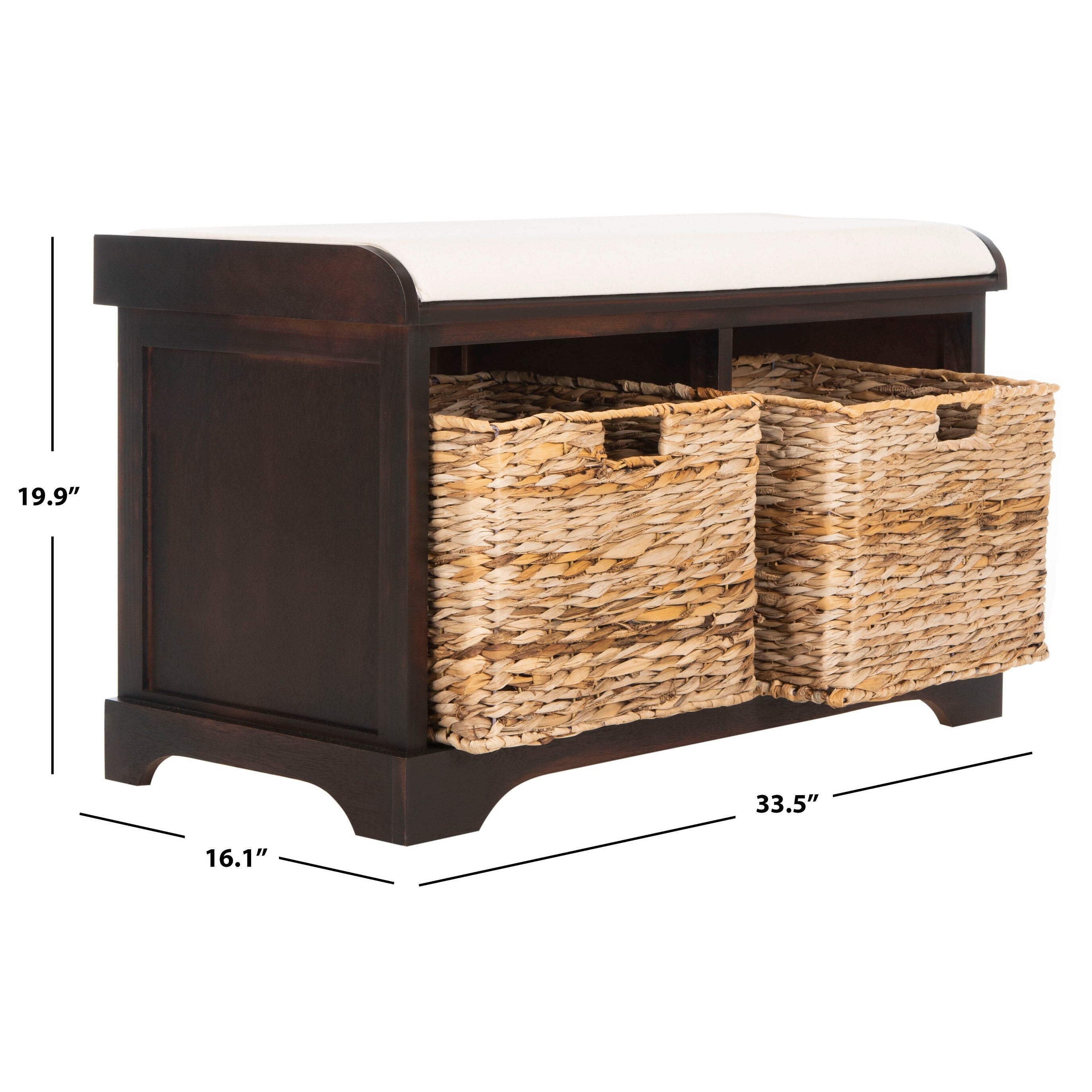SAFAVIEH Euphemia Brown Woven Storage Basket Bench - 33.5 x 16.1 x 19.9 - 34Wx16Dx20H