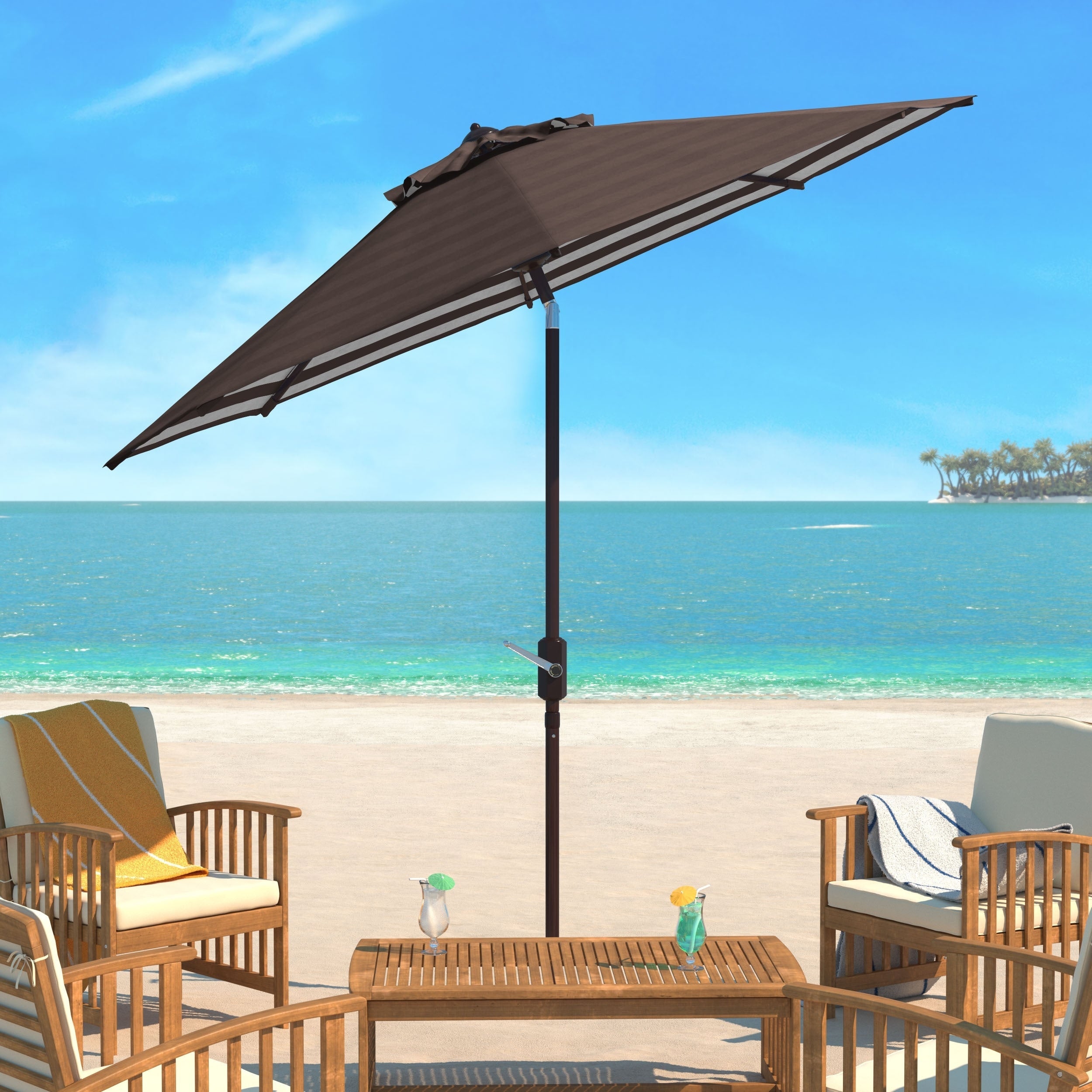 SAFAVIEH Hadire Inside Out Striped 9 Ft Crank Outdoor Umbrella