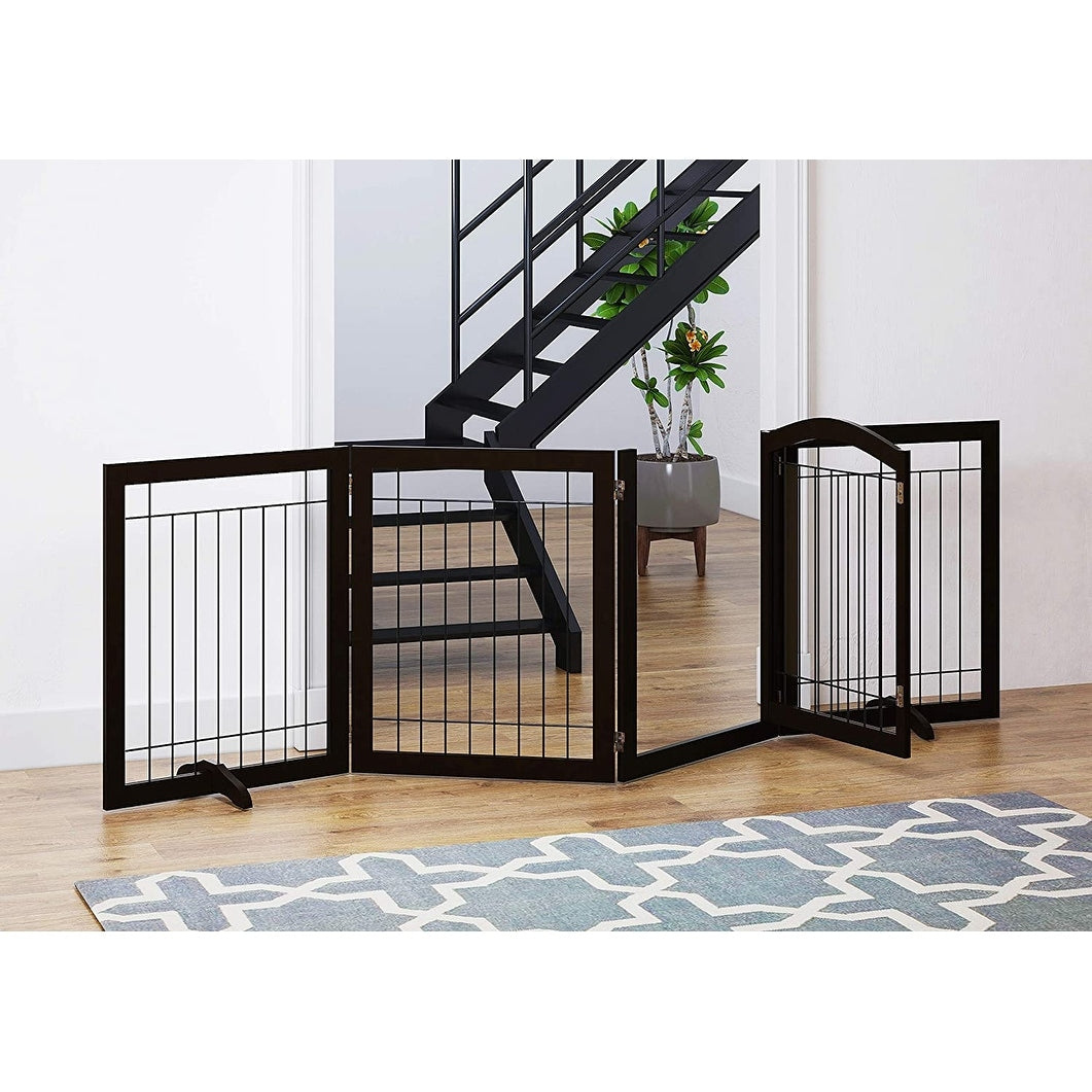 SPIRICH 96 inch Extra Wide 30 inches Tall Dog gate with Door Walk Through, Freestanding Wire Pet Gate,Pet Puppy Safety Fence
