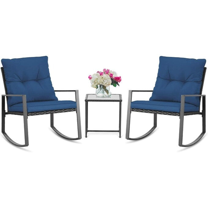 SUNCROWN 3-Piece Black Metal Outdoor Patio Rocking Bistro Set