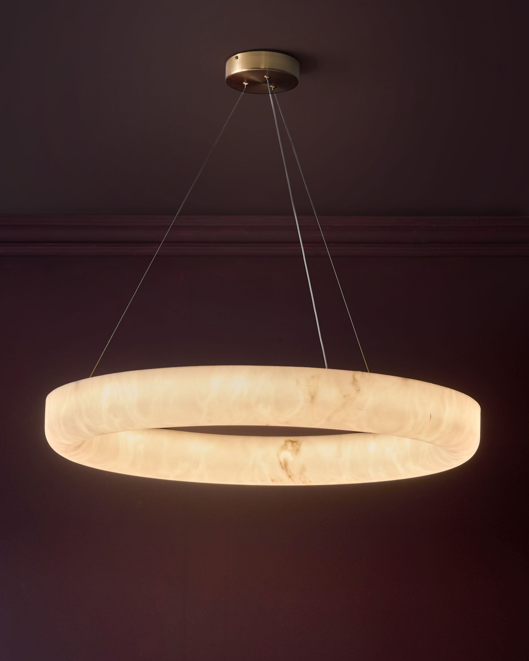 Sadie natural alabaster look stone large round pendant light