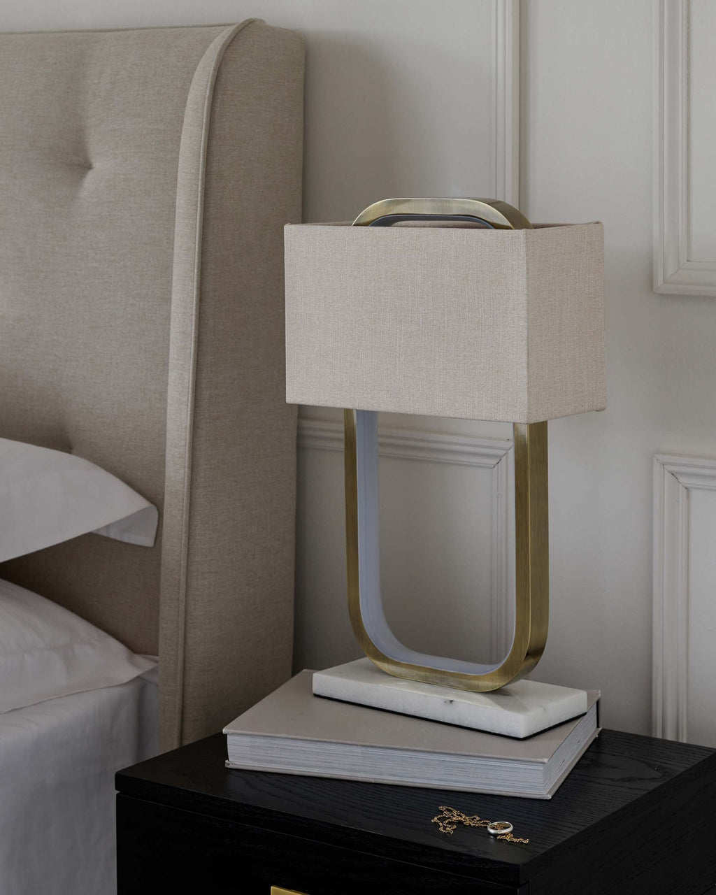 Sanza Brushed Brass Table Lamp with Natural Linen Shade