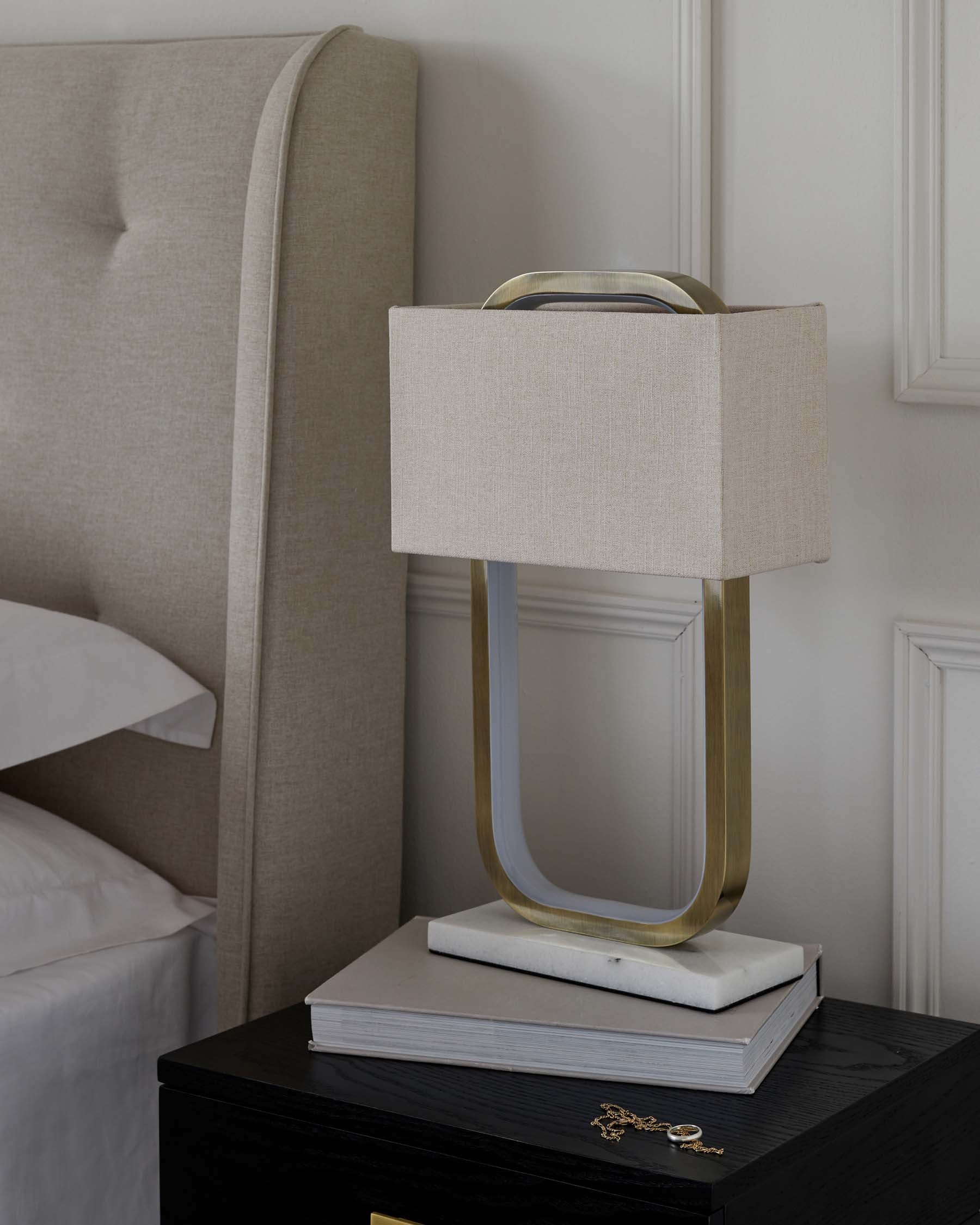 Sanza Brushed Brass Table Lamp with Natural Linen Shade