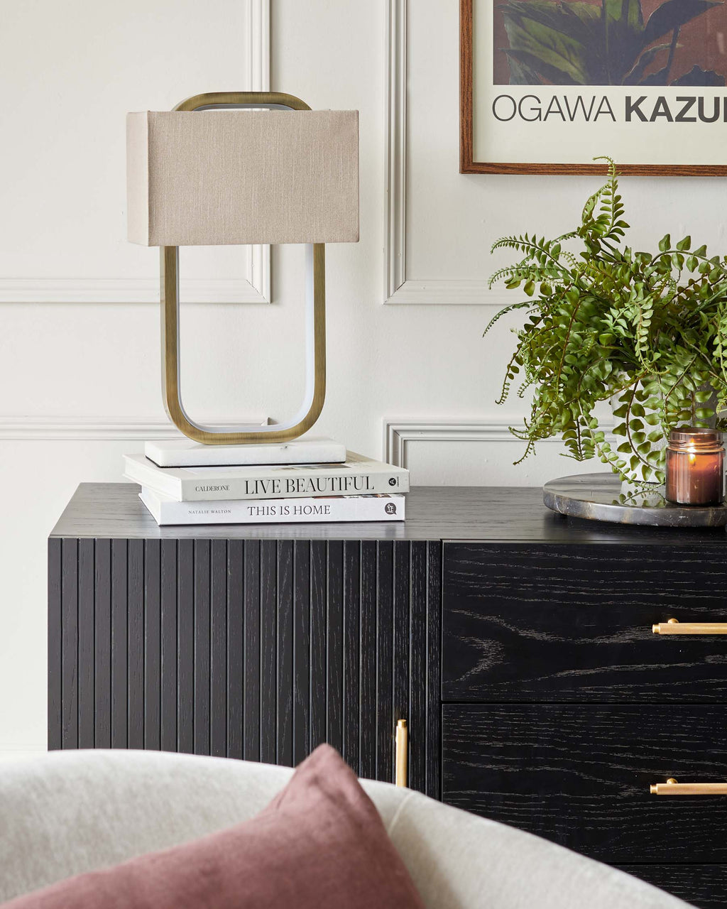 Sanza Brushed Brass Table Lamp with Natural Linen Shade